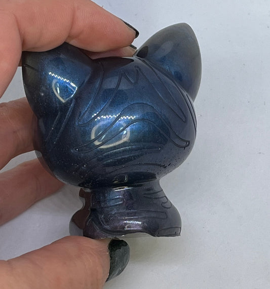 Blue resin lucky cat figurine