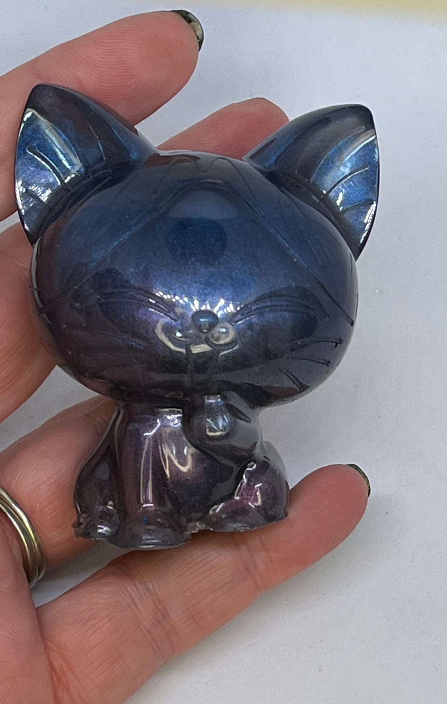 Blue resin lucky cat figurine