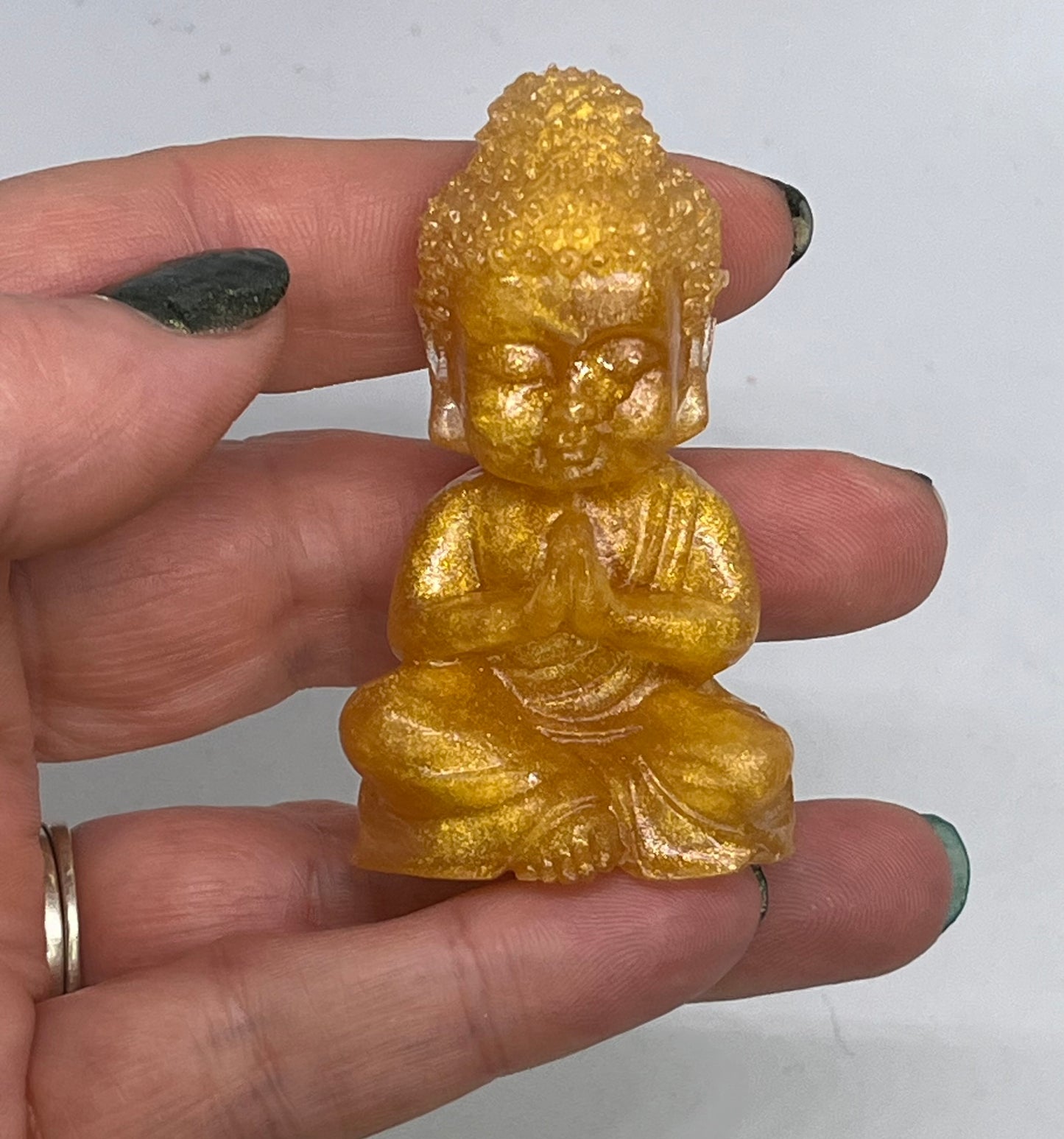 Golden Serenity Buddha Trio, Mini Resin Figurines for Calm, Mindfulness & Home Harmony