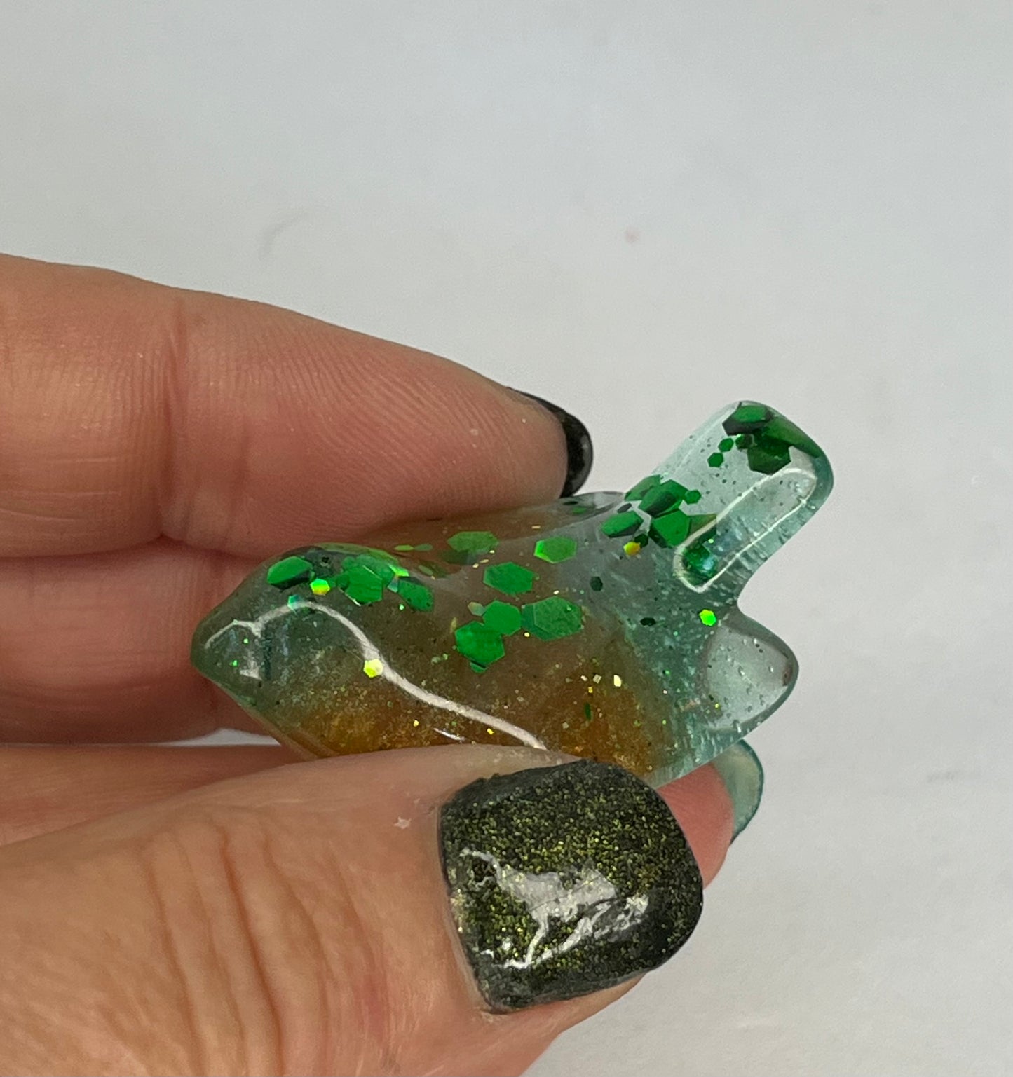 Handmade Green Gold Glitter Resin Bird Figurines, Pocket Pet Decor