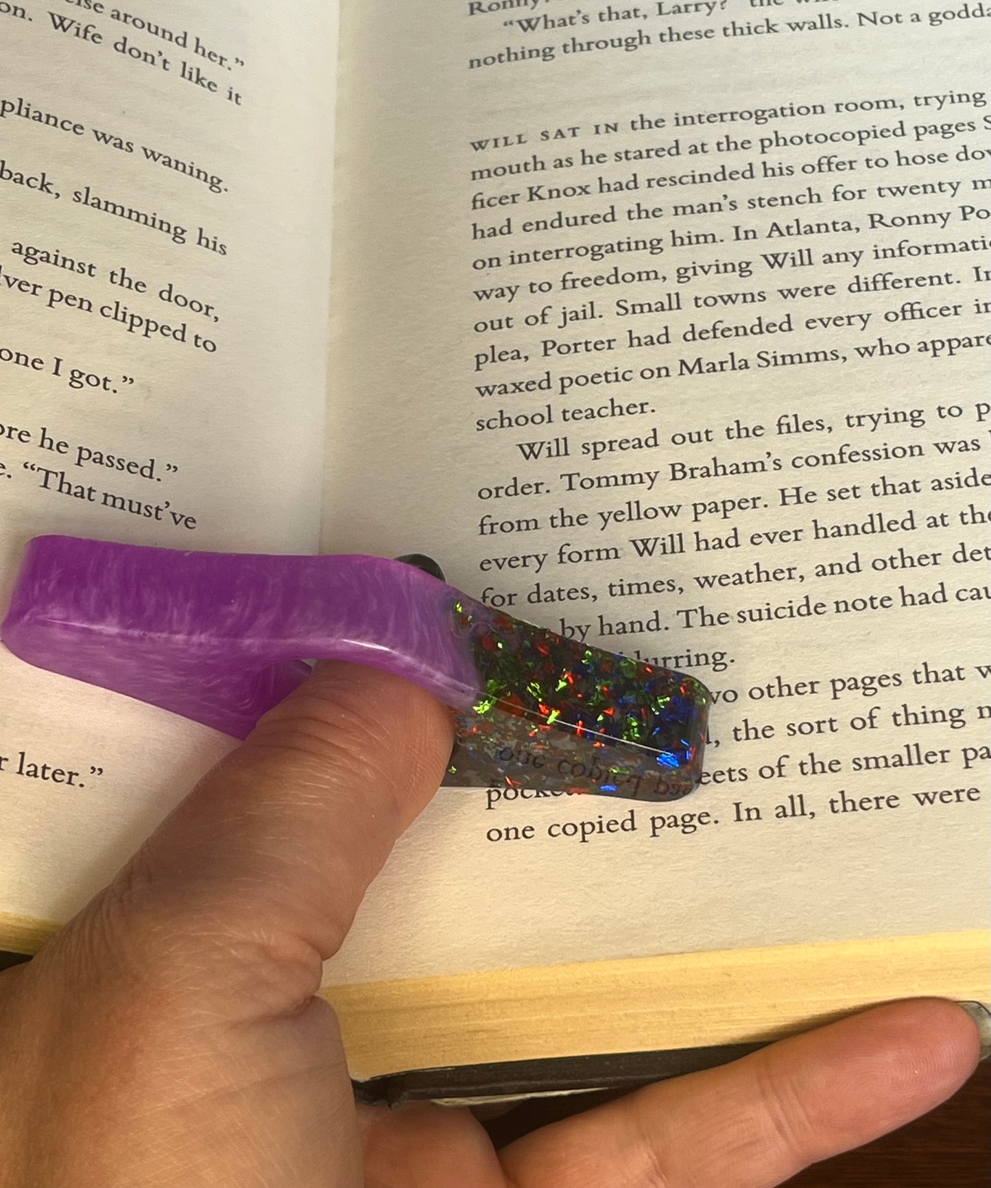 Resin page holders for books