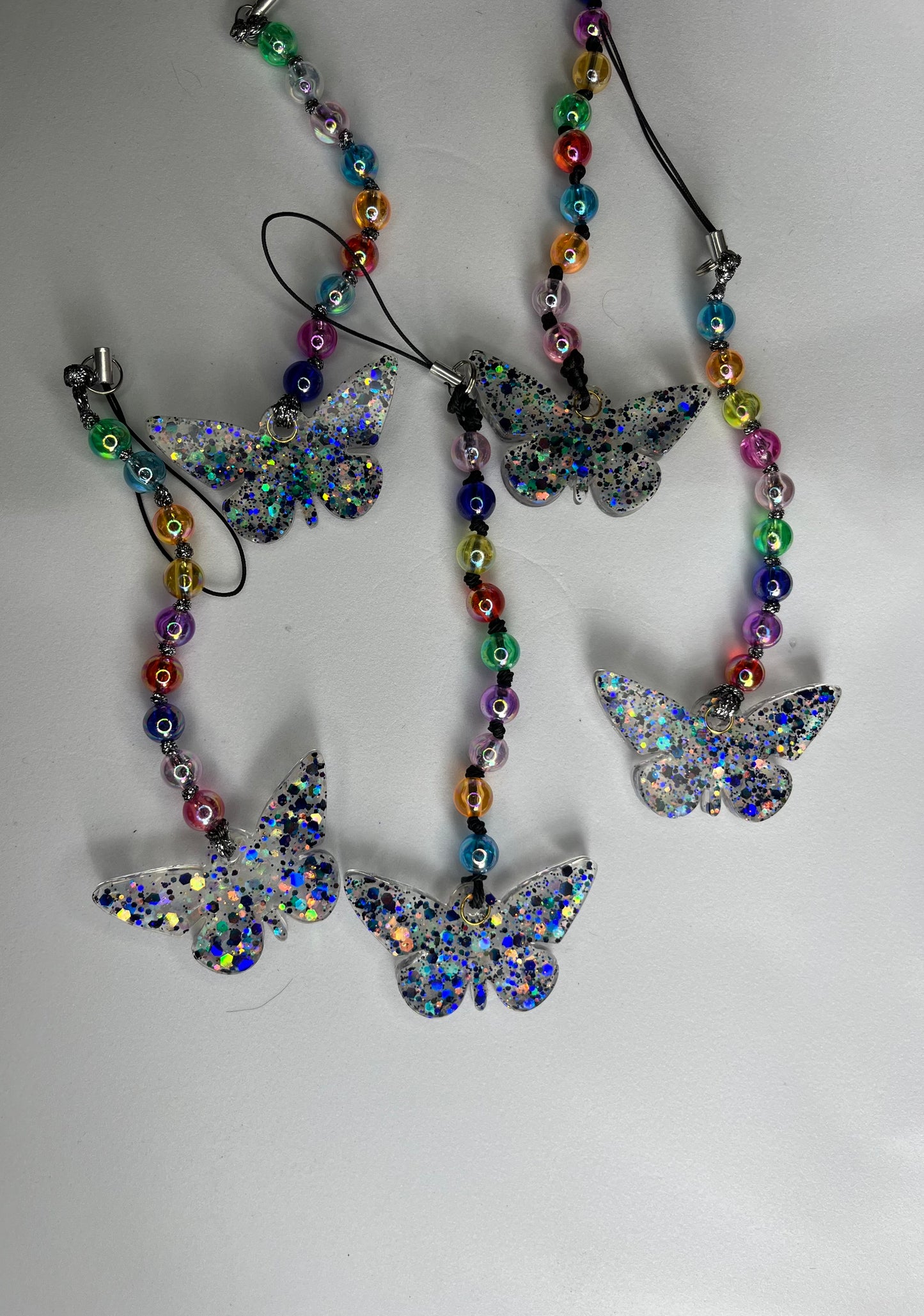 Multi Coloured Beaded phone charm with Butterfly