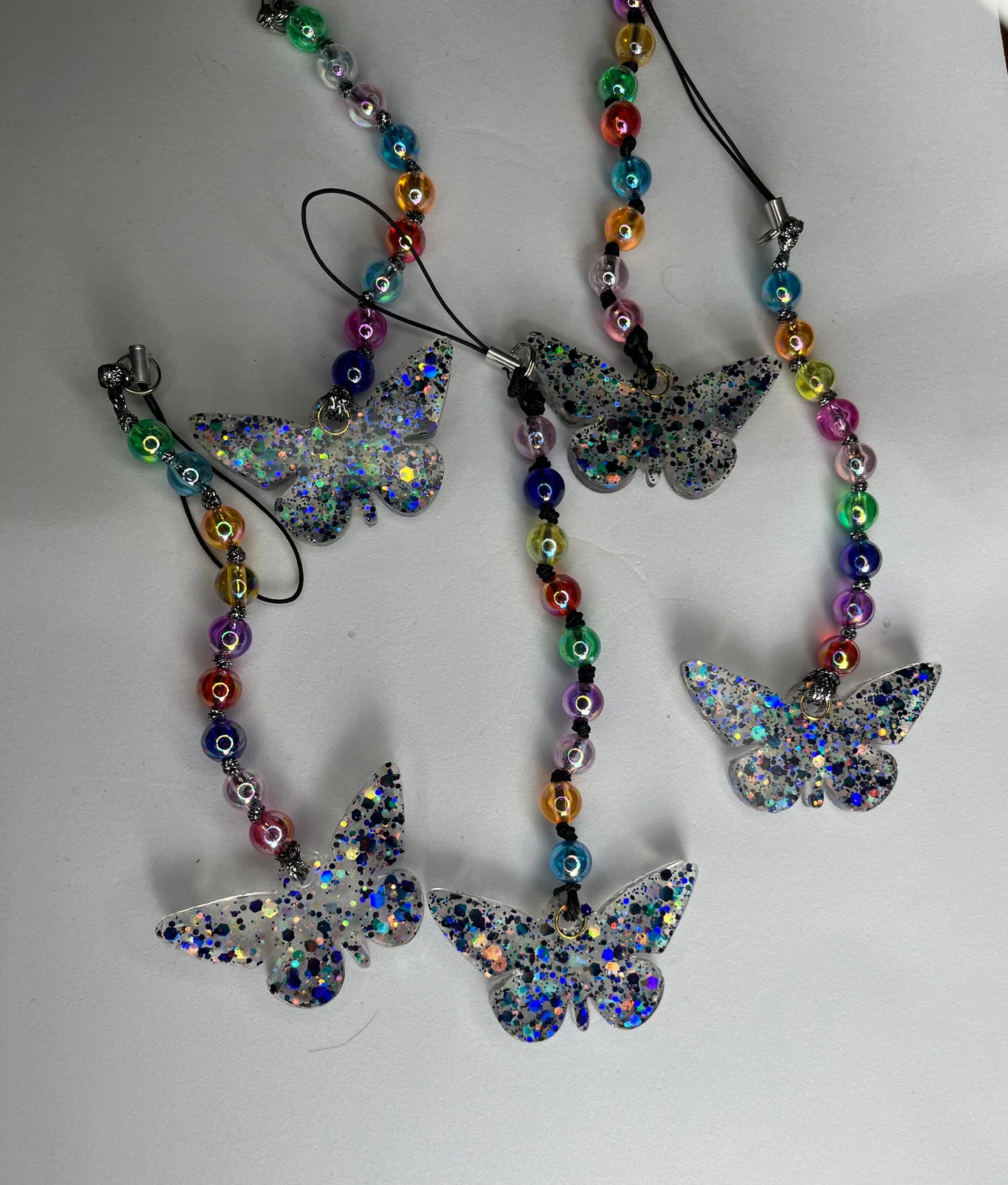 Multi Coloured Beaded phone charm with Butterfly