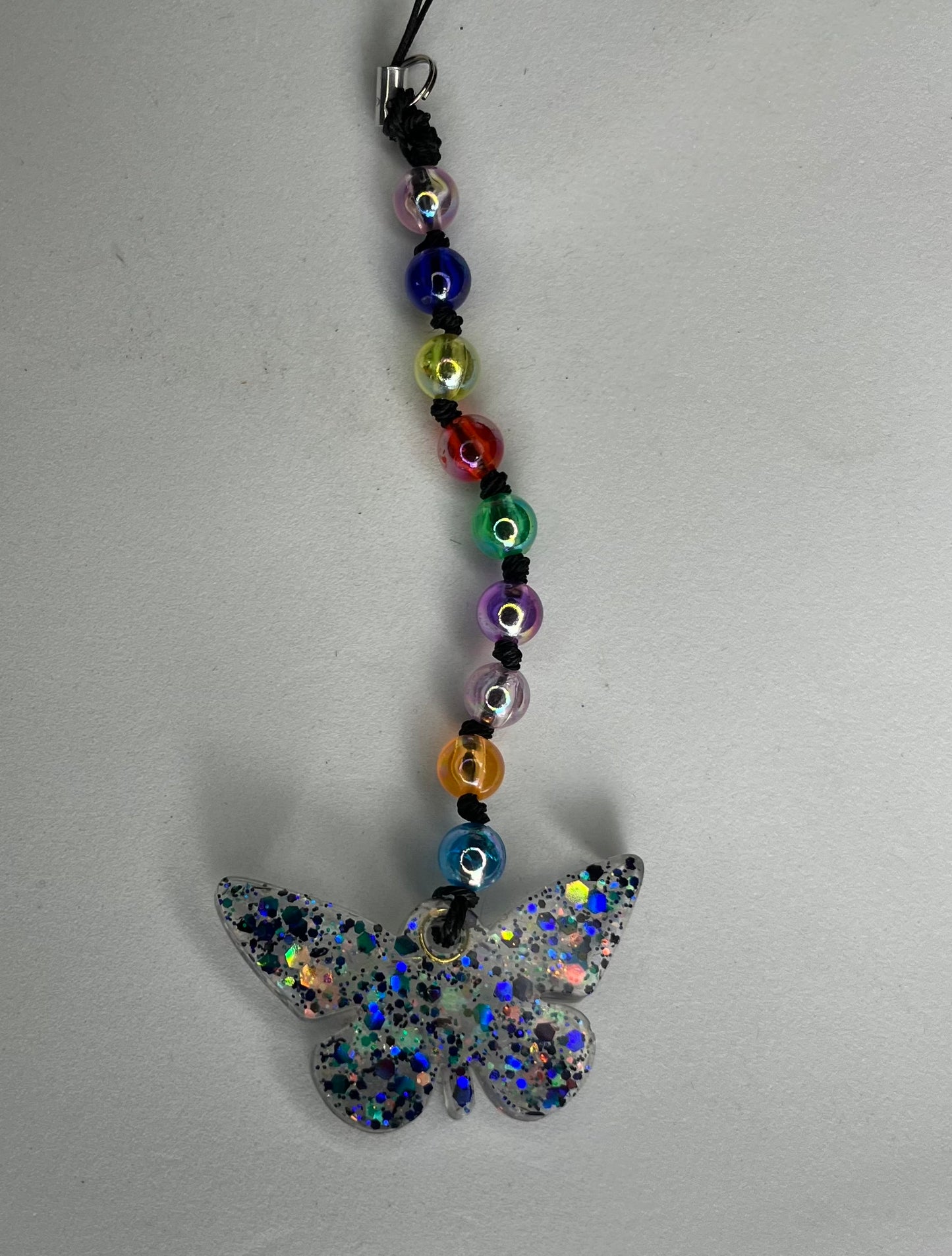 Multi Coloured Beaded phone charm with Butterfly