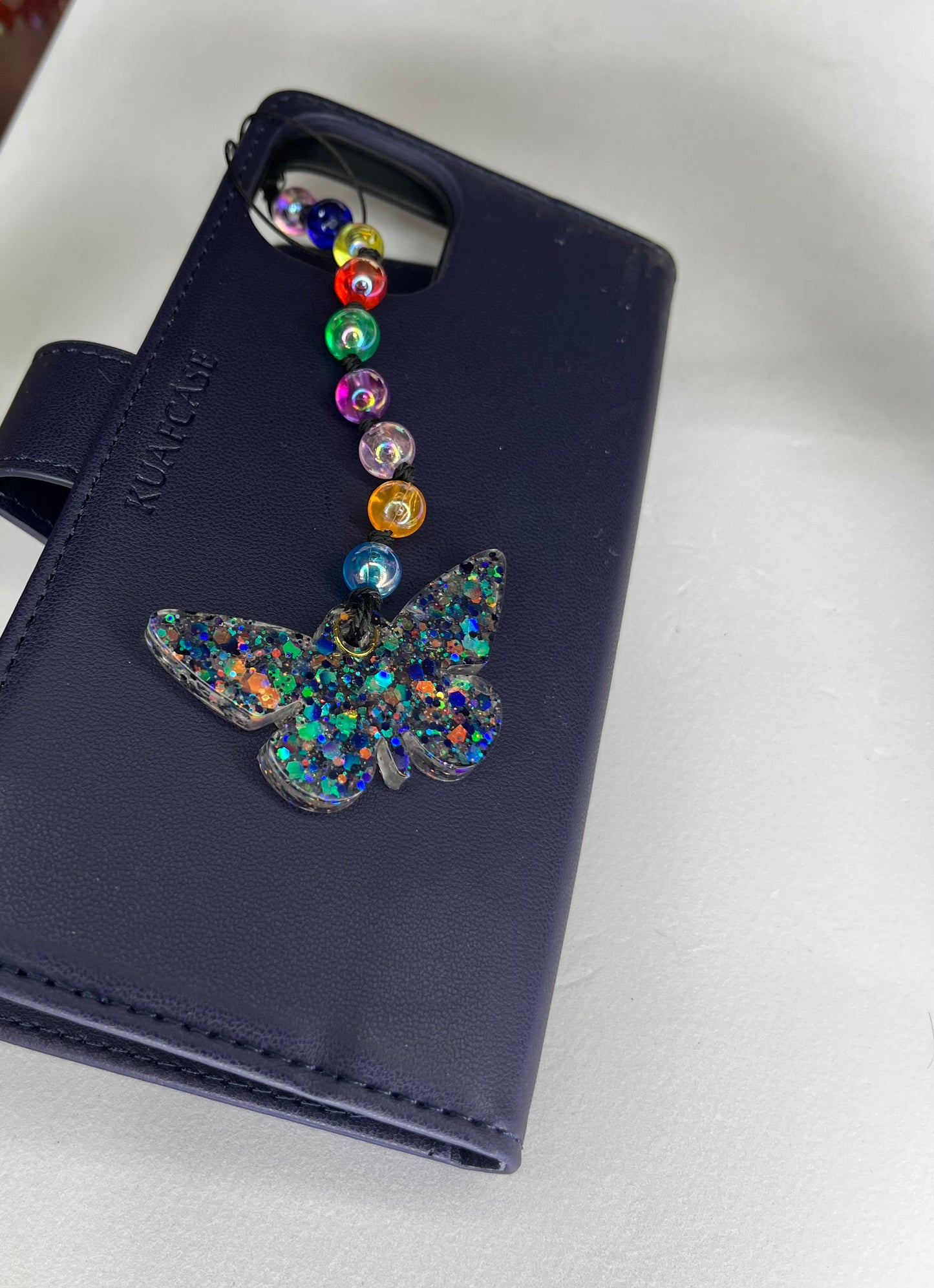 Multi Coloured Beaded phone charm with Butterfly
