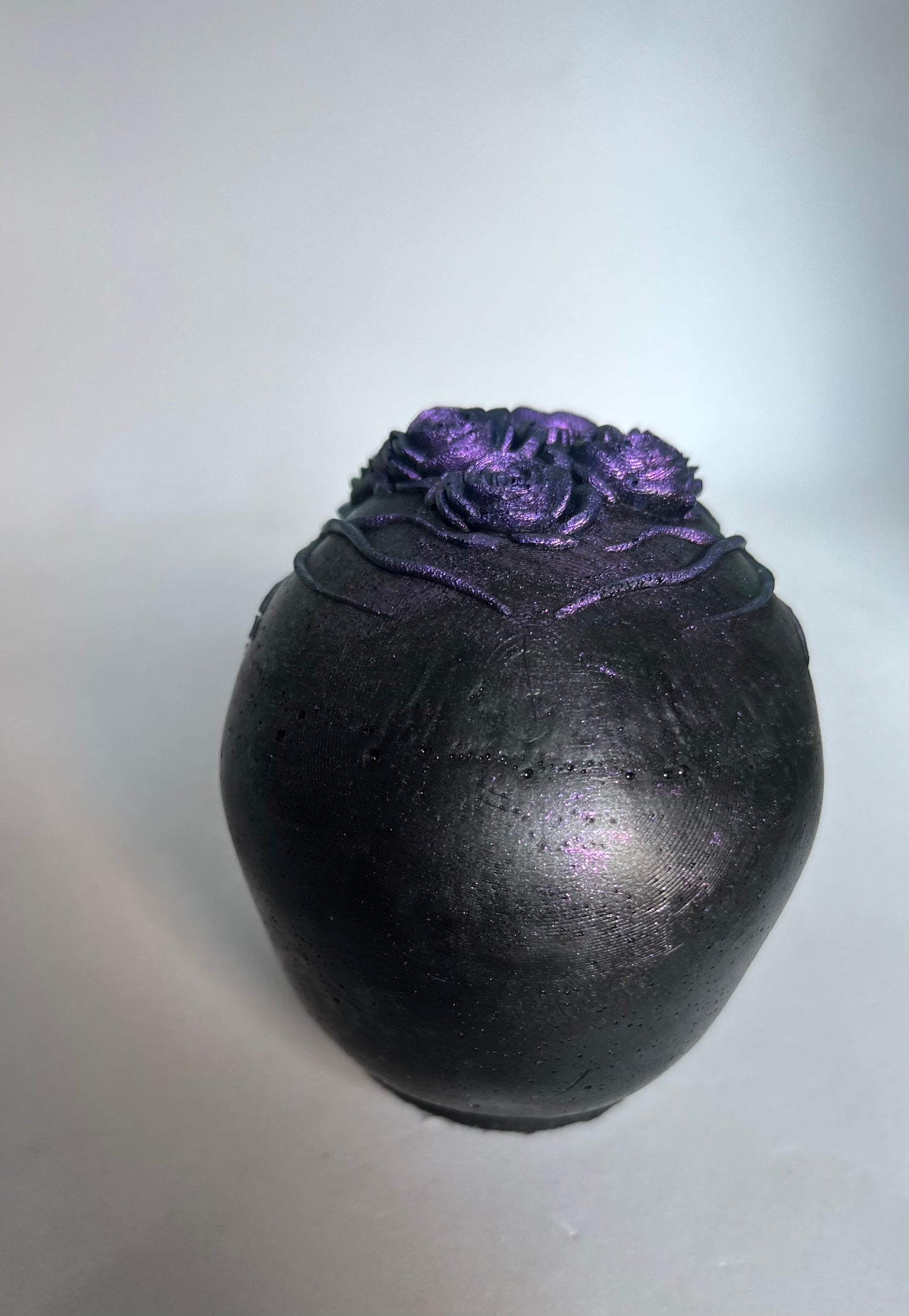 Black Resin Skull Paperweight with Flowers