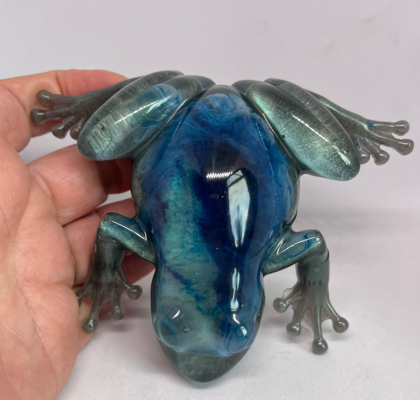 Handmade Resin Frog, Blue Swirl