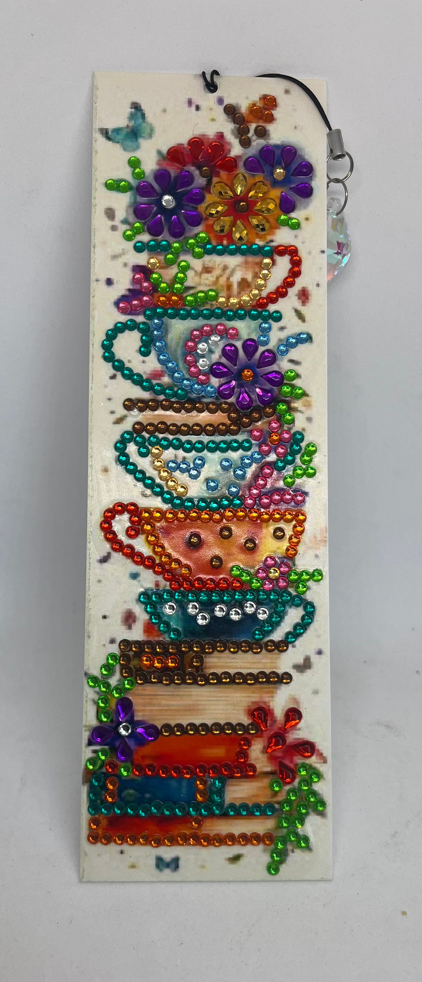 Decorative acrylic bookmark, Crystal charm, Teacup, Butterfly & Floral Designs, Rhinestone Embellished,