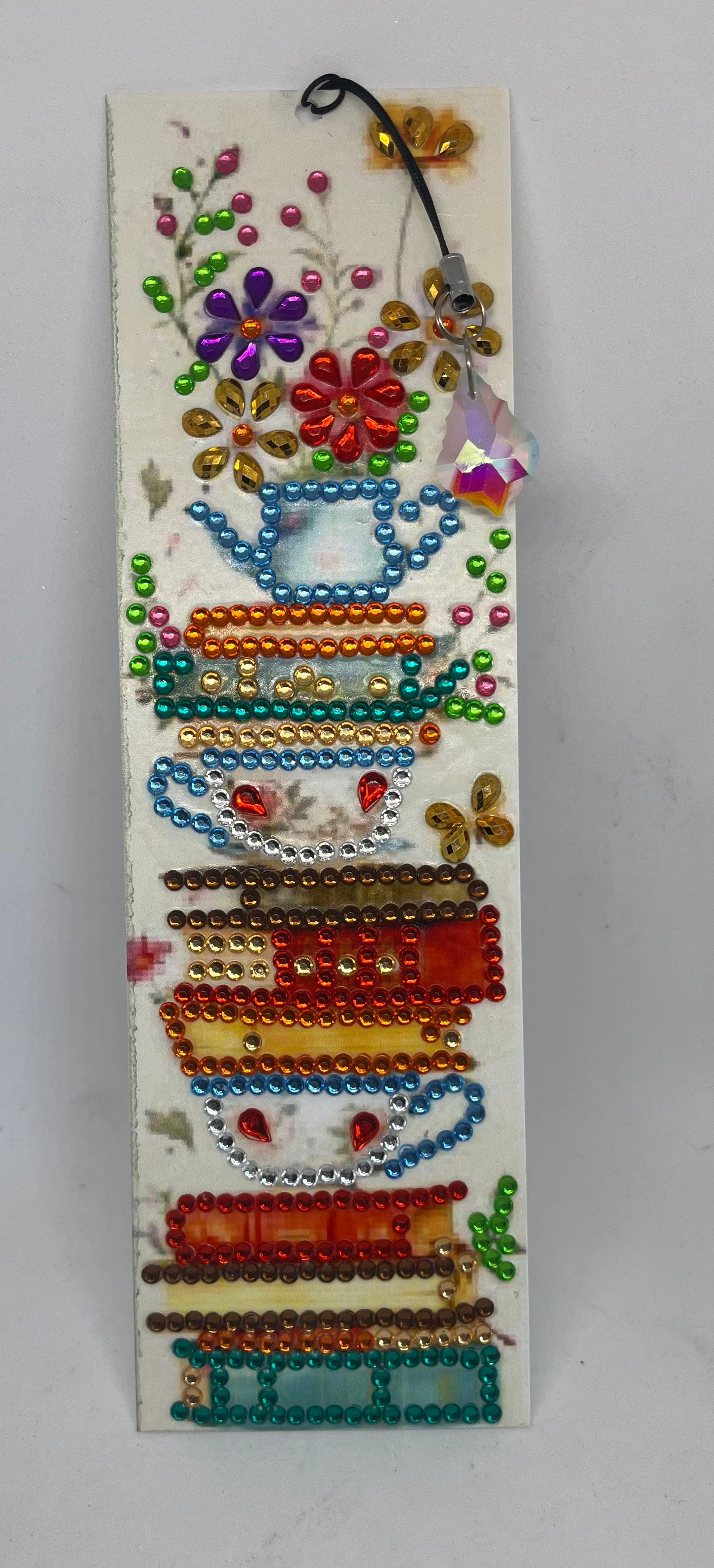 Decorative acrylic bookmark, Crystal charm, Teacup, Butterfly & Floral Designs, Rhinestone Embellished,