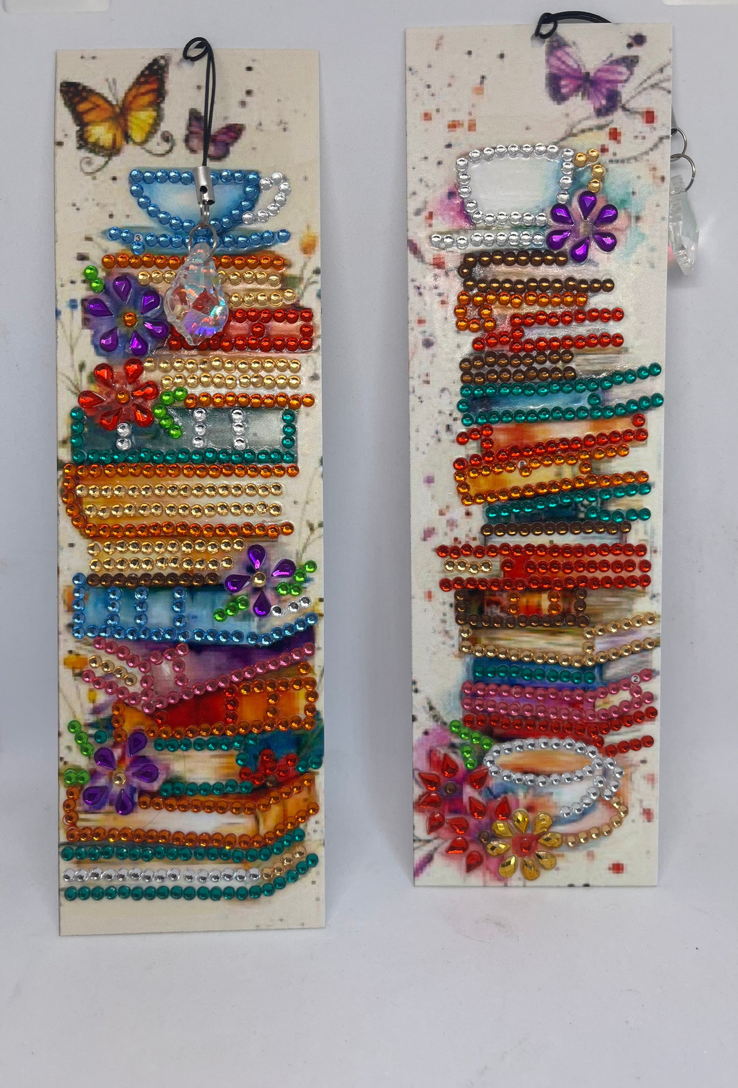 Decorative acrylic bookmark, Crystal charm, Teacup, Butterfly & Floral Designs, Rhinestone Embellished,