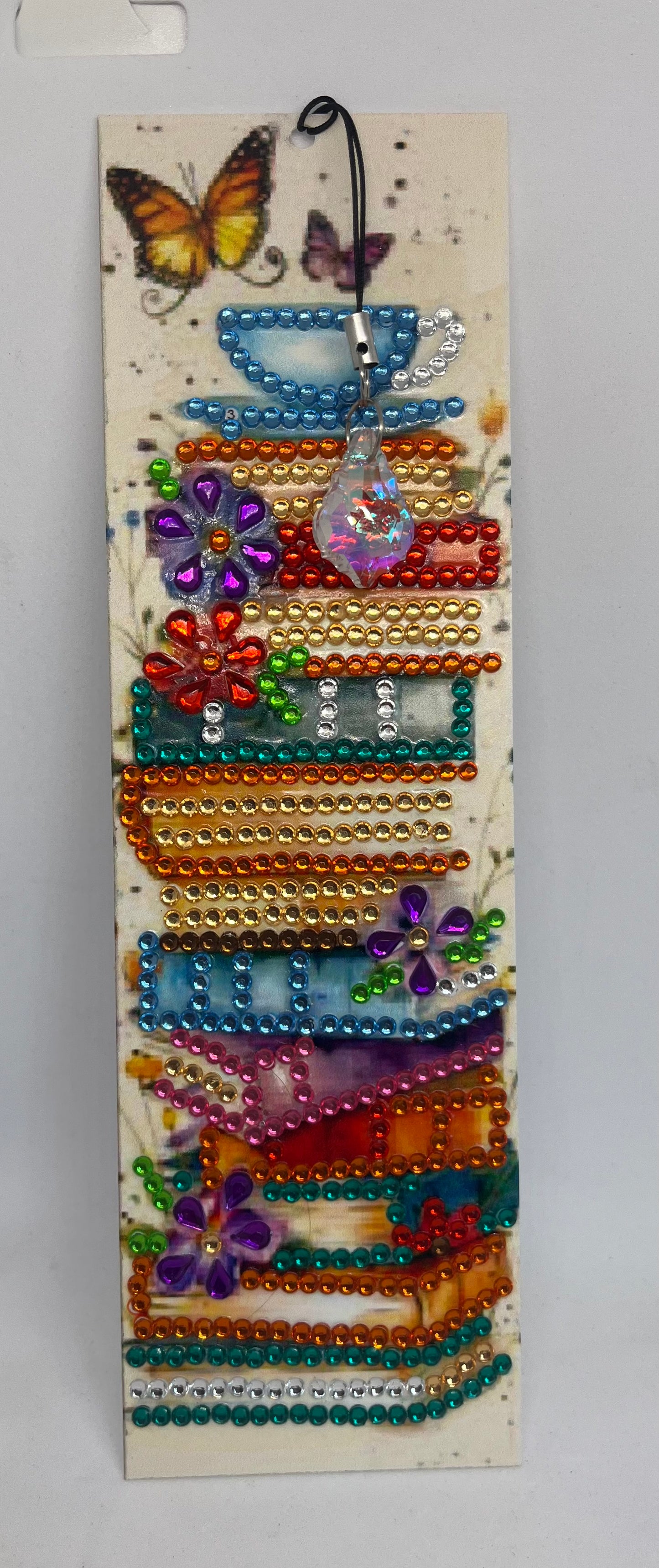 Decorative acrylic bookmark, Crystal charm, Teacup, Butterfly & Floral Designs, Rhinestone Embellished,