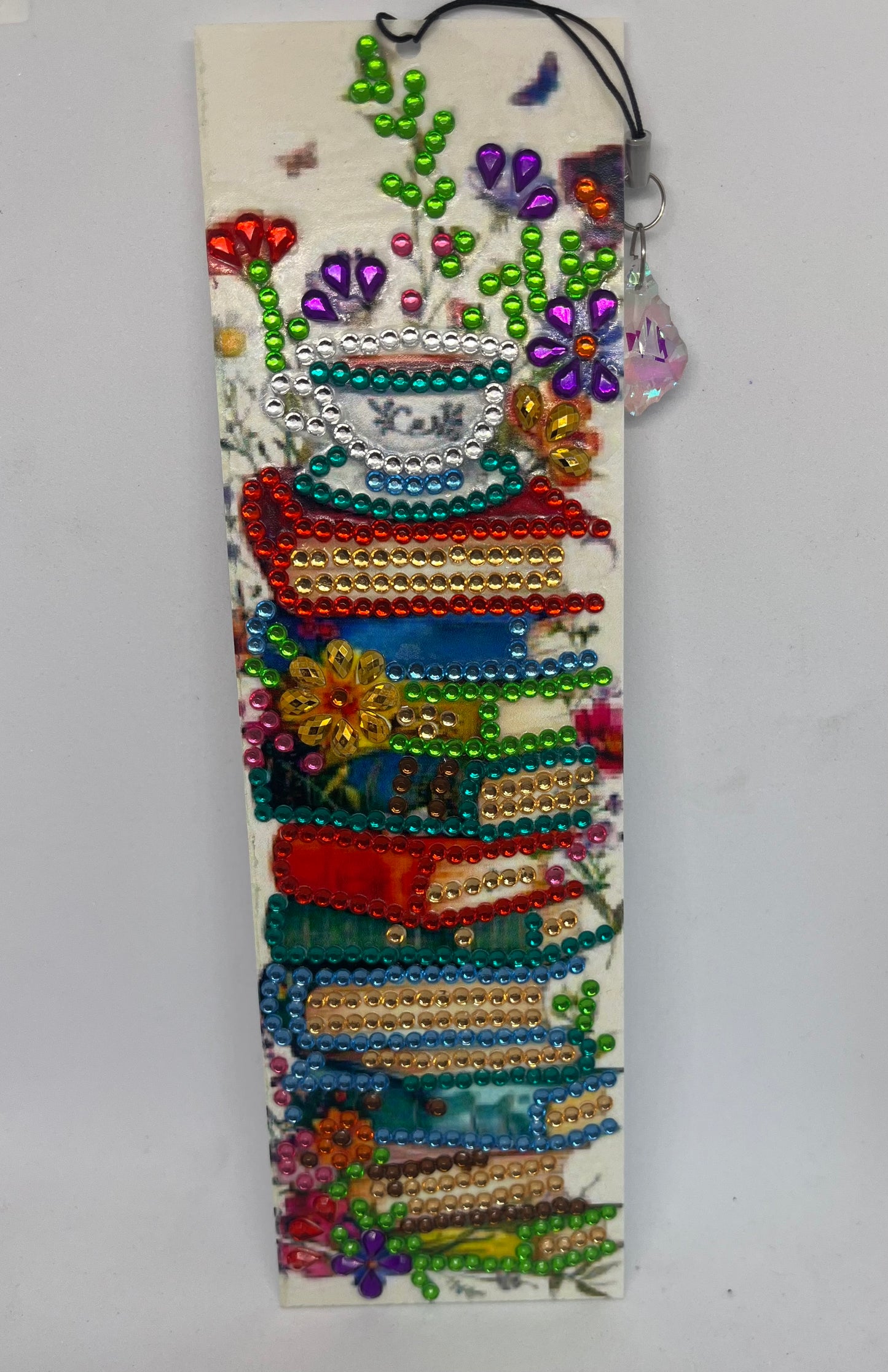 Decorative acrylic bookmark, Crystal charm, Teacup, Butterfly & Floral Designs, Rhinestone Embellished,