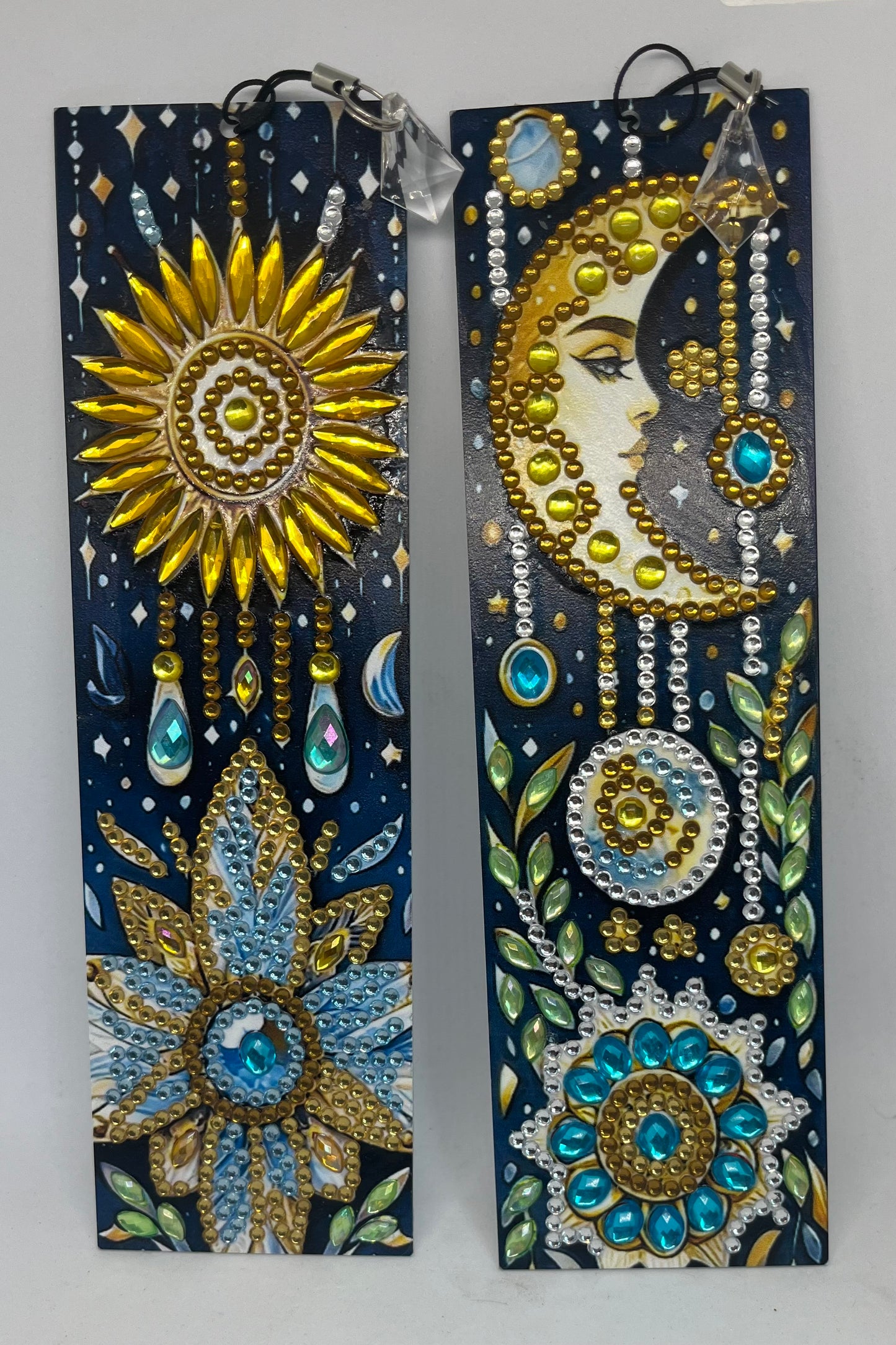 Sun and Moon diamond painted bookmarks.