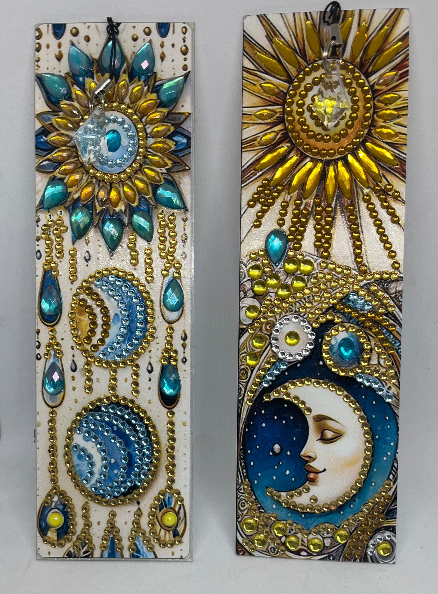 Sun and Moon diamond painted bookmarks.