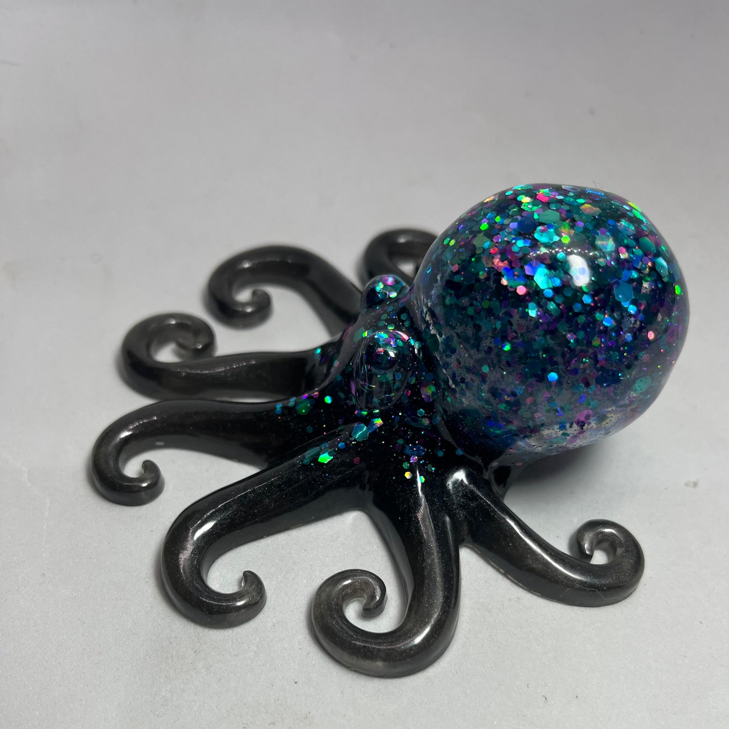 Black Glittery Resin Octopus Figure, Pocket Pet Collection