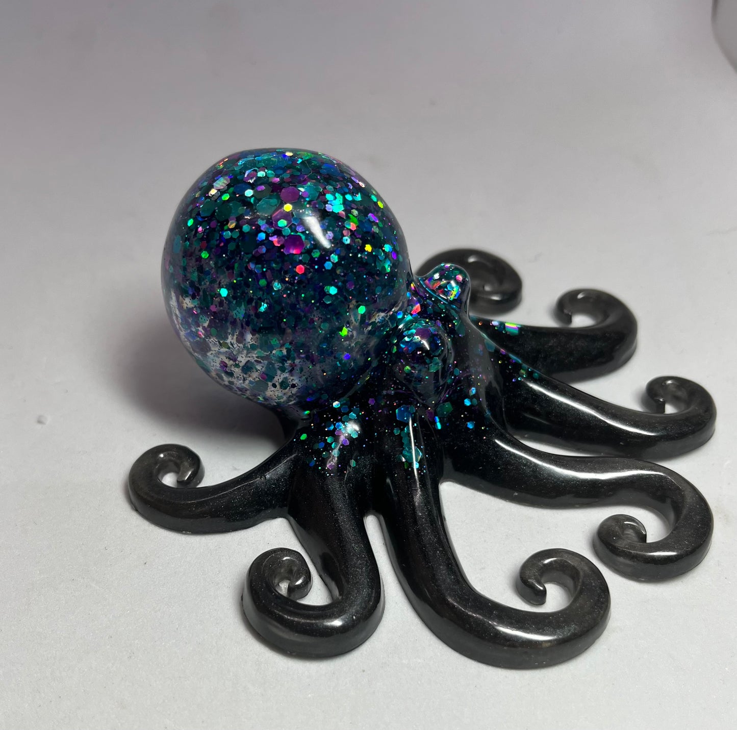 Black Glittery Resin Octopus Figure, Pocket Pet Collection