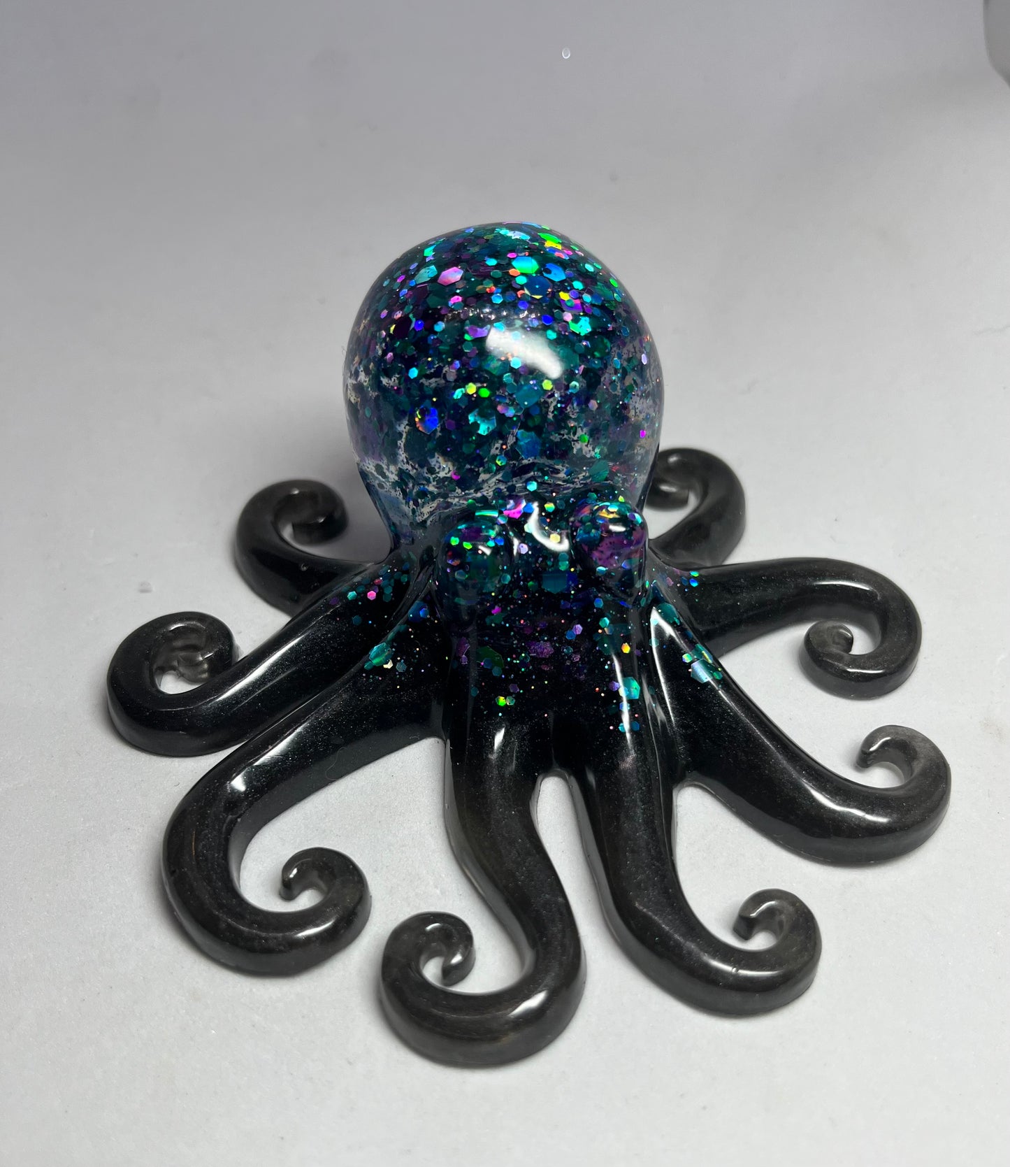 Black Glittery Resin Octopus Figure, Pocket Pet Collection