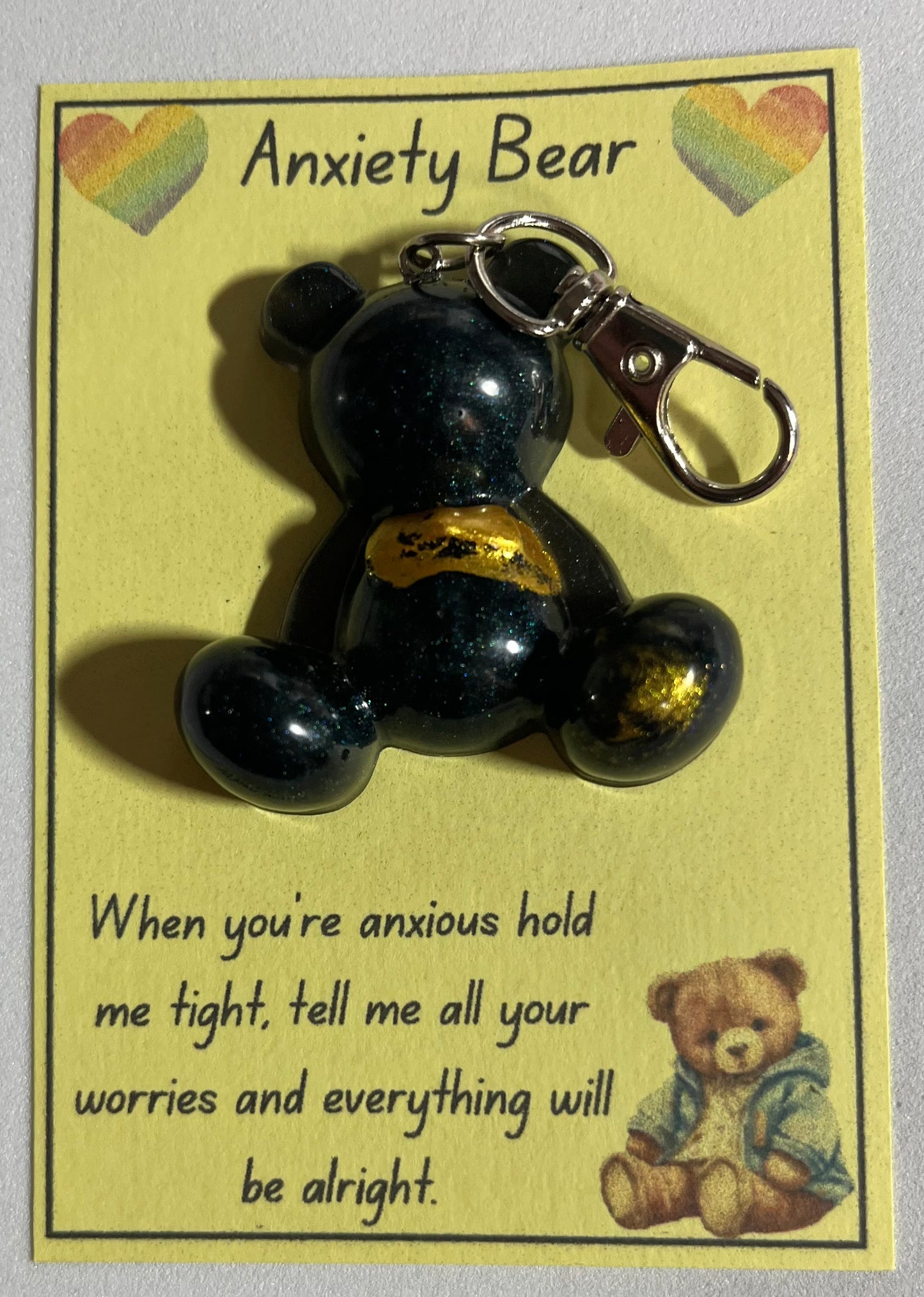 Black Bear Anxiety Keyring, Stress relief Bag Charm