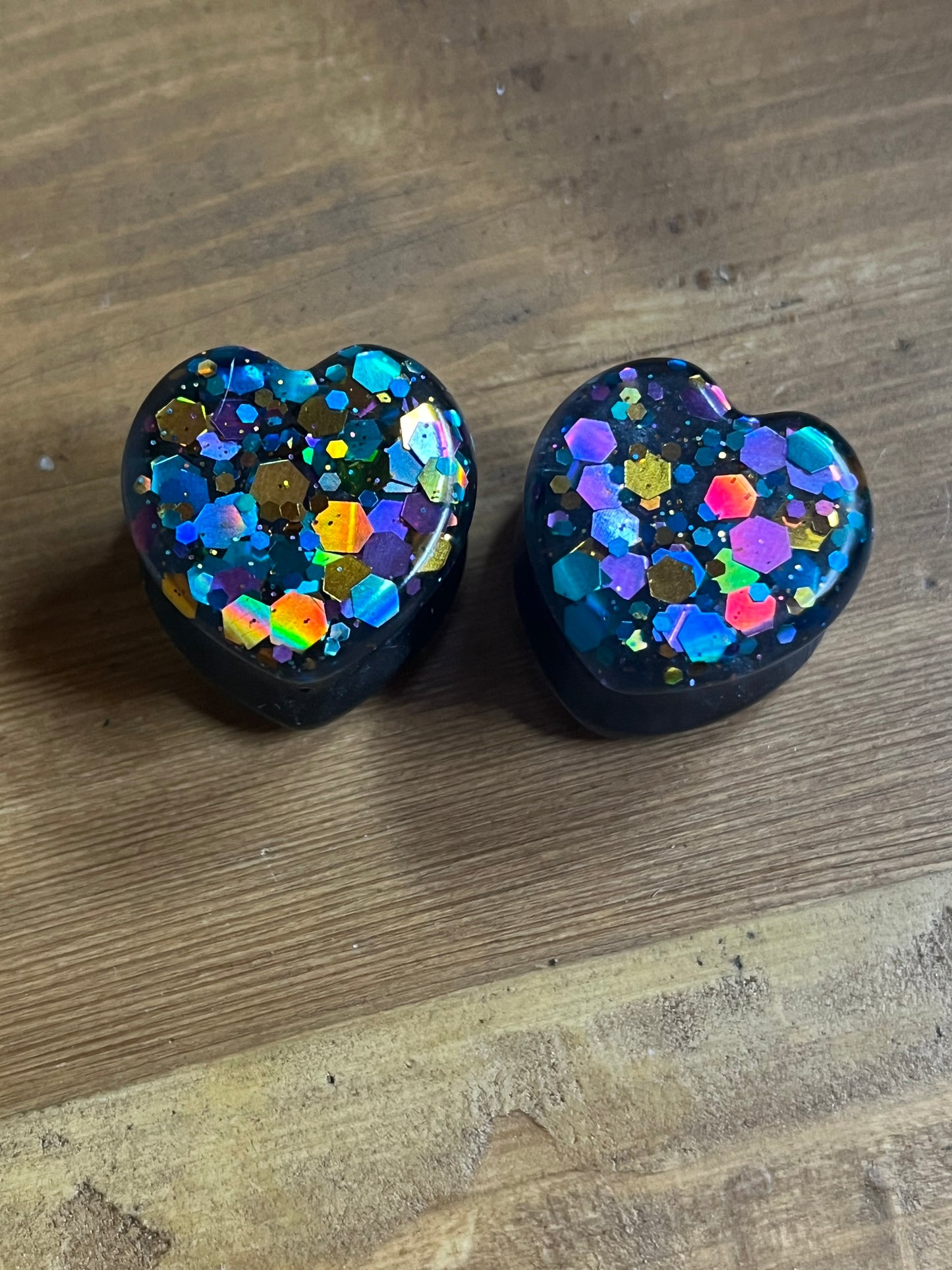 Multicolour Glitter Heart Resin Earrings — Made to Order, One of a Kind