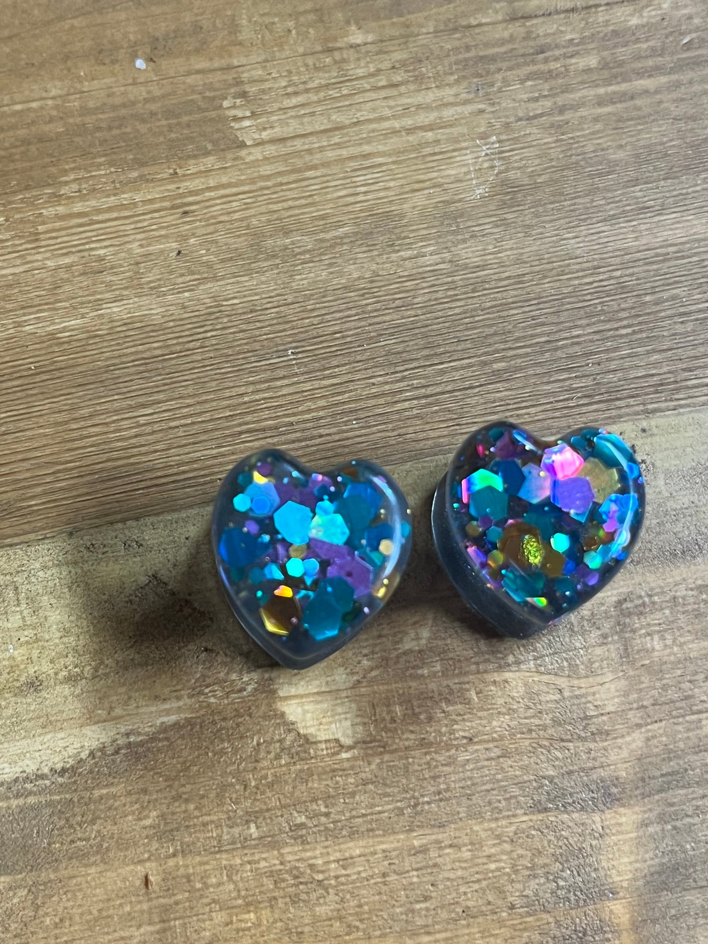Multicolour Glitter Heart Resin Earrings — Made to Order, One of a Kind