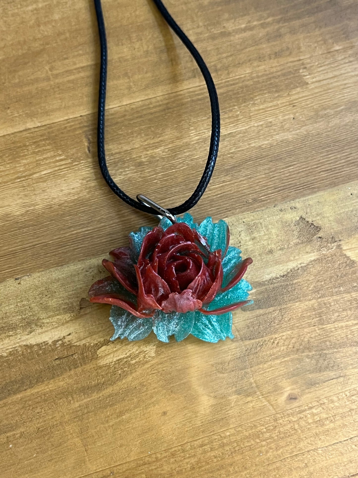 Handmade Resin Rose Pendant Necklace, Bridal Jewelry, Romantic Gift, LBD Summer Floral Accessory,