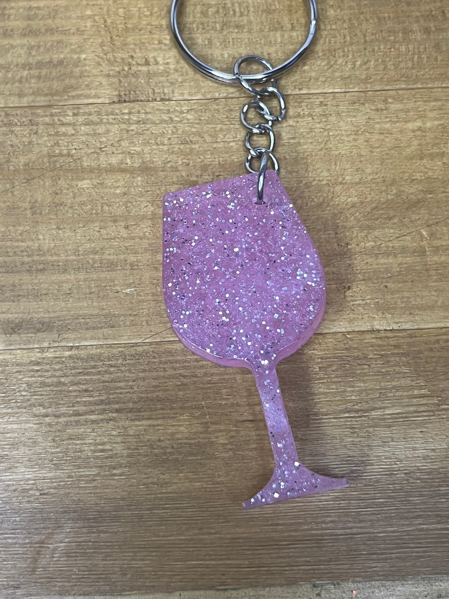 Sparkly Pink Wineglass Keychain, Glitter Bling Accessory, Hen Party Bridesmaid Gift