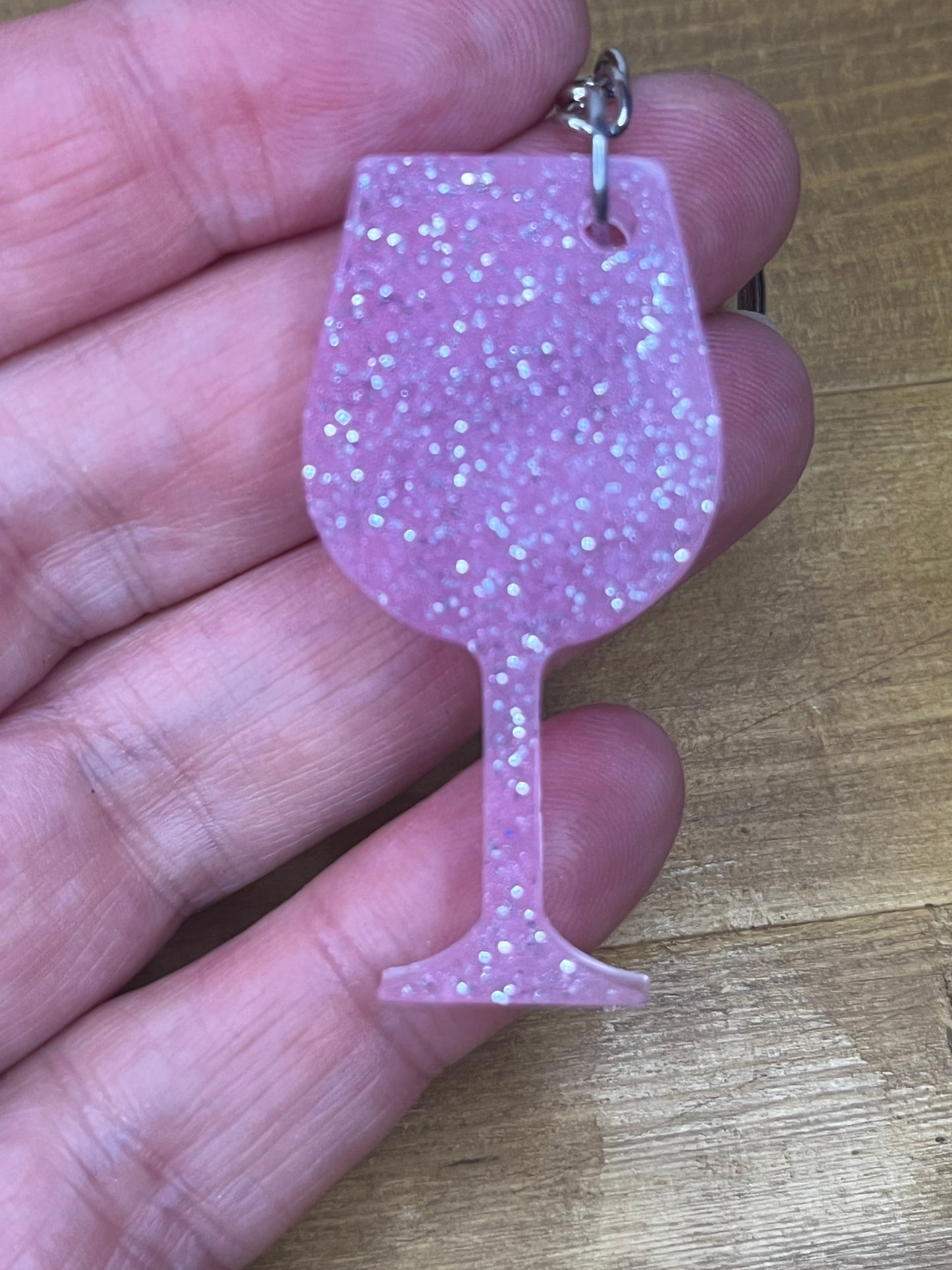Sparkly Pink Wineglass Keychain, Glitter Bling Accessory, Hen Party Bridesmaid Gift