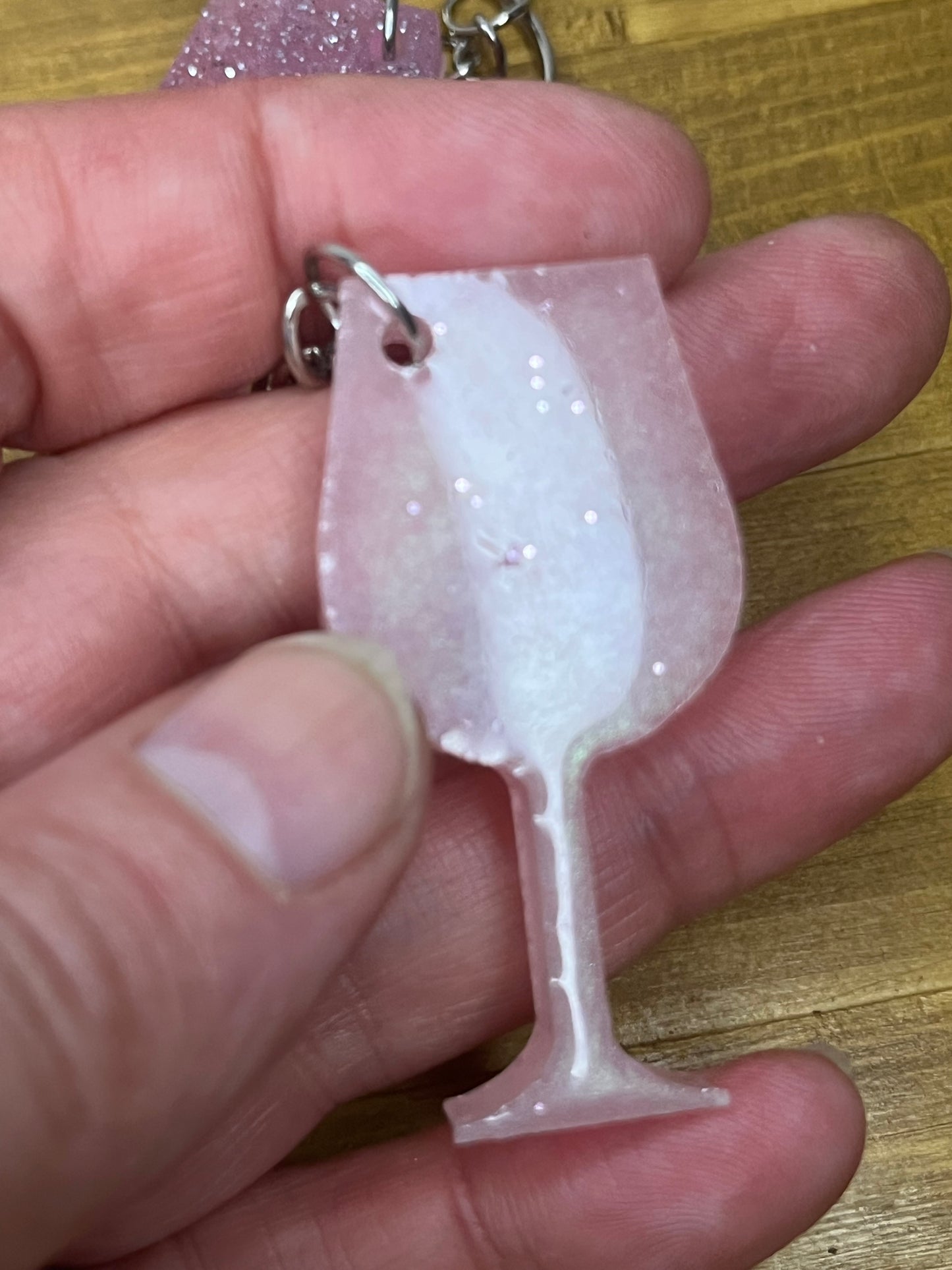 Sparkly Pink Wineglass Keychain, Glitter Bling Accessory, Hen Party Bridesmaid Gift