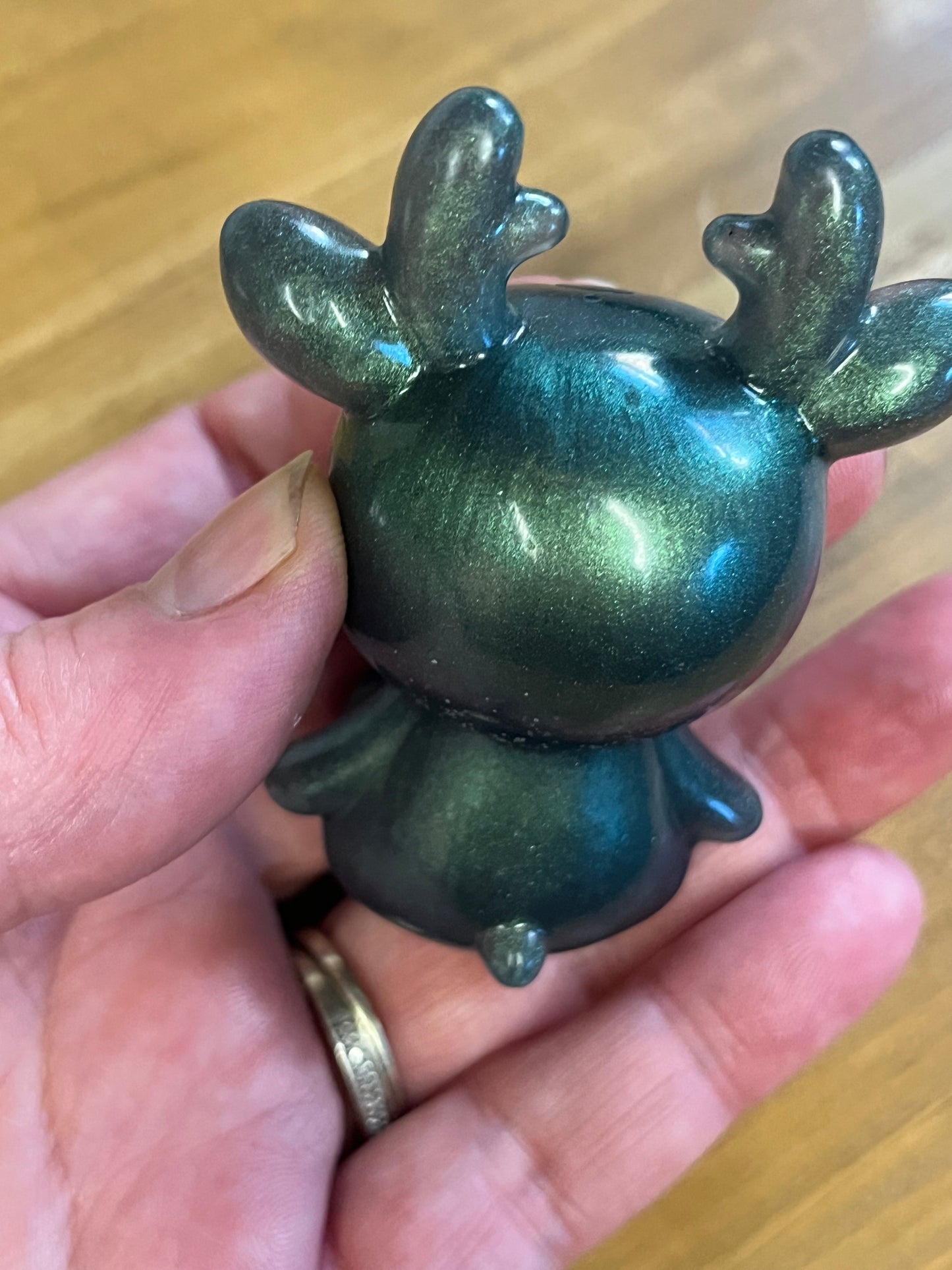 Green Reindeer Resin Figurine, Whimsical Decor, Holiday Seasonal figure, for Collectors