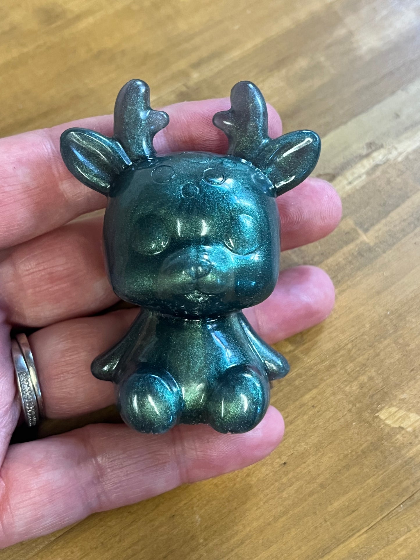 Green Reindeer Resin Figurine, Whimsical Decor, Holiday Seasonal figure, for Collectors