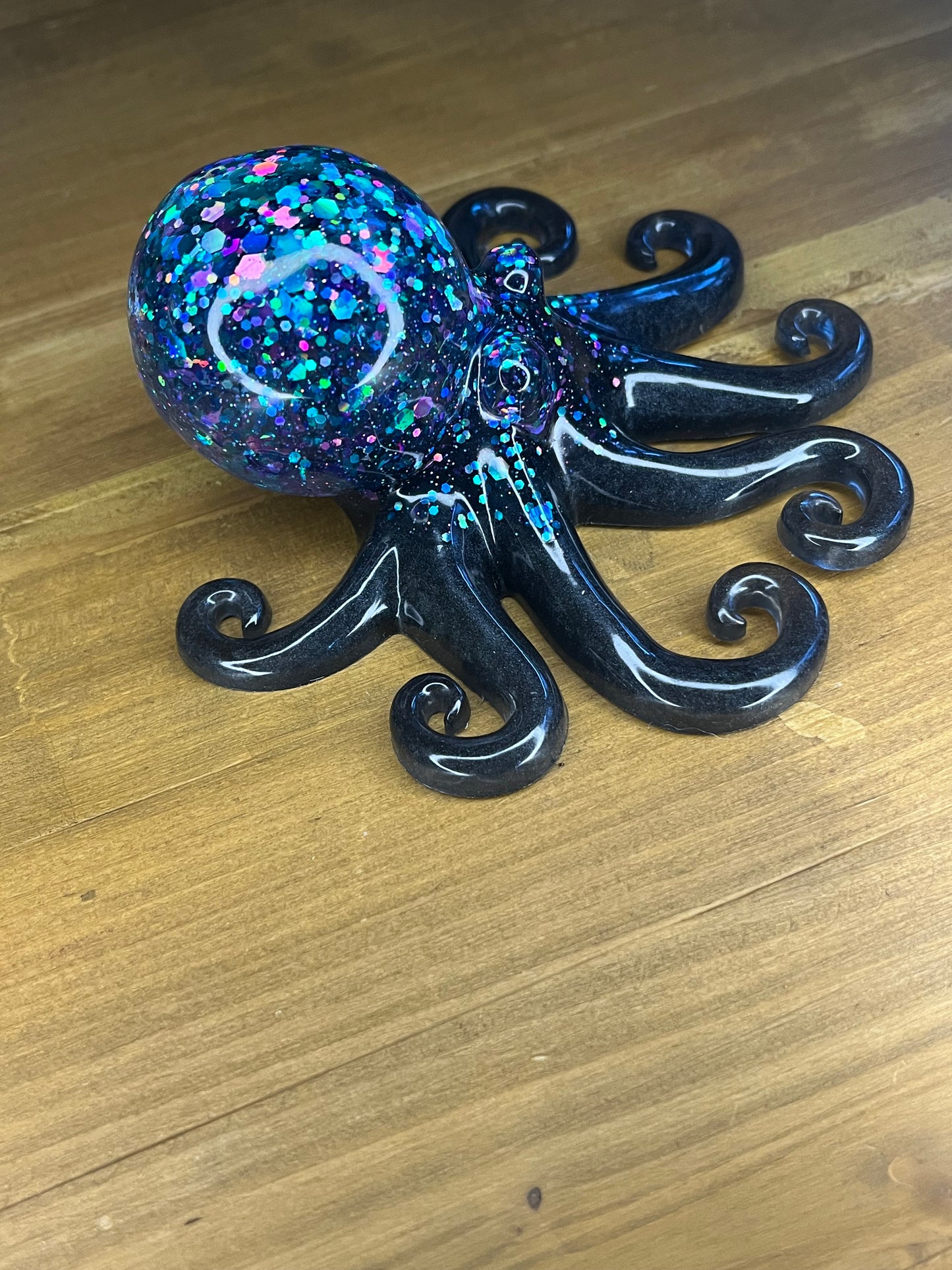 Black Glittery Resin Octopus Figure, Pocket Pet Collection