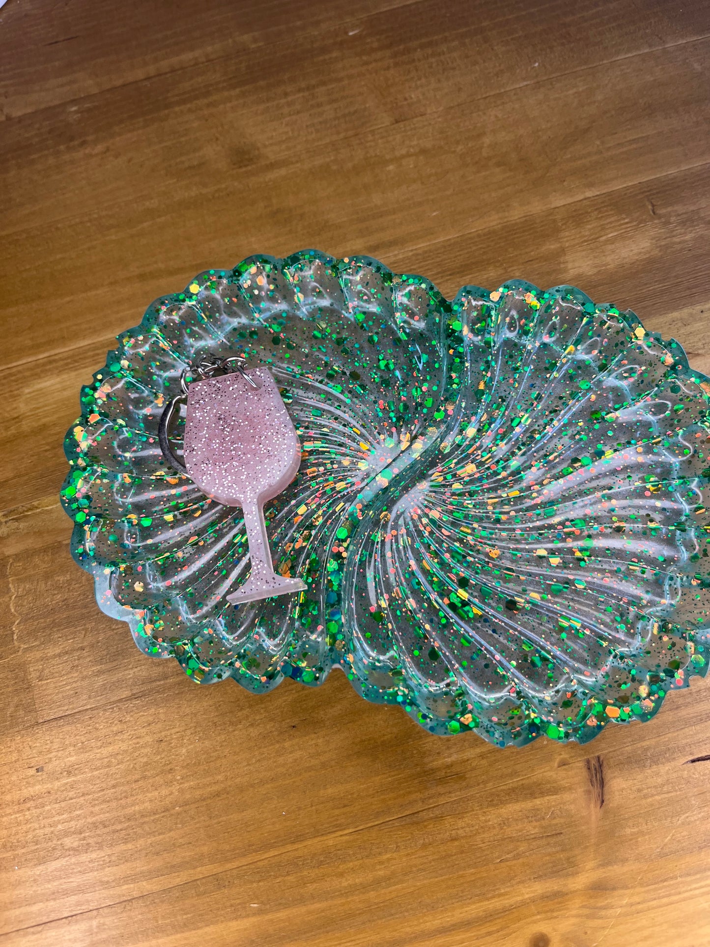Green Glittery Double Sided Resin Shell Trinket Dish