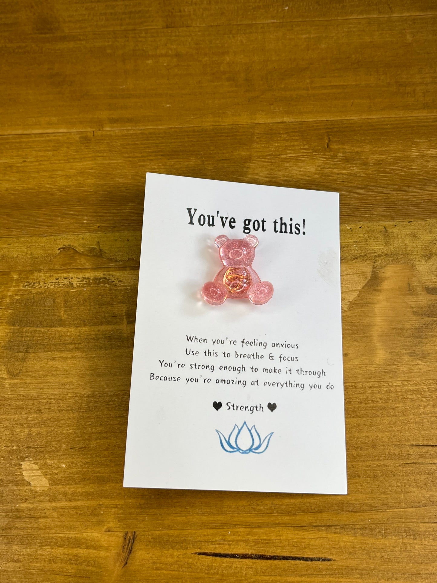 Inspirational Resin Bear Pin Badge on Card – Handcrafted Motivational Gift for Encouragement & Support