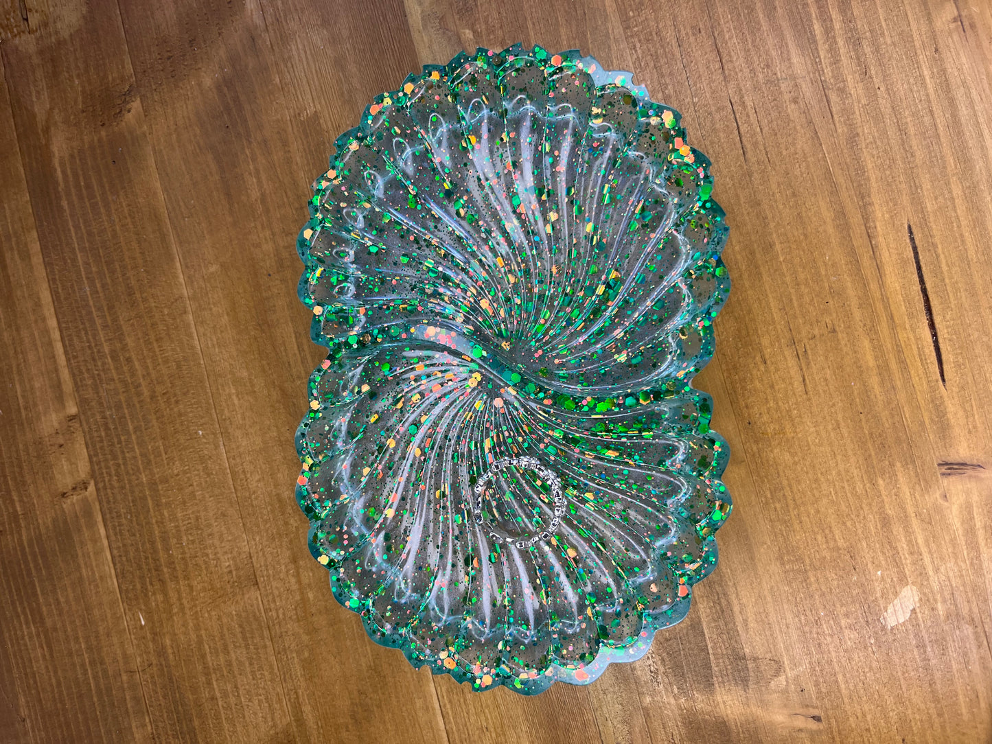 Green Glittery Double Sided Resin Shell Trinket Dish