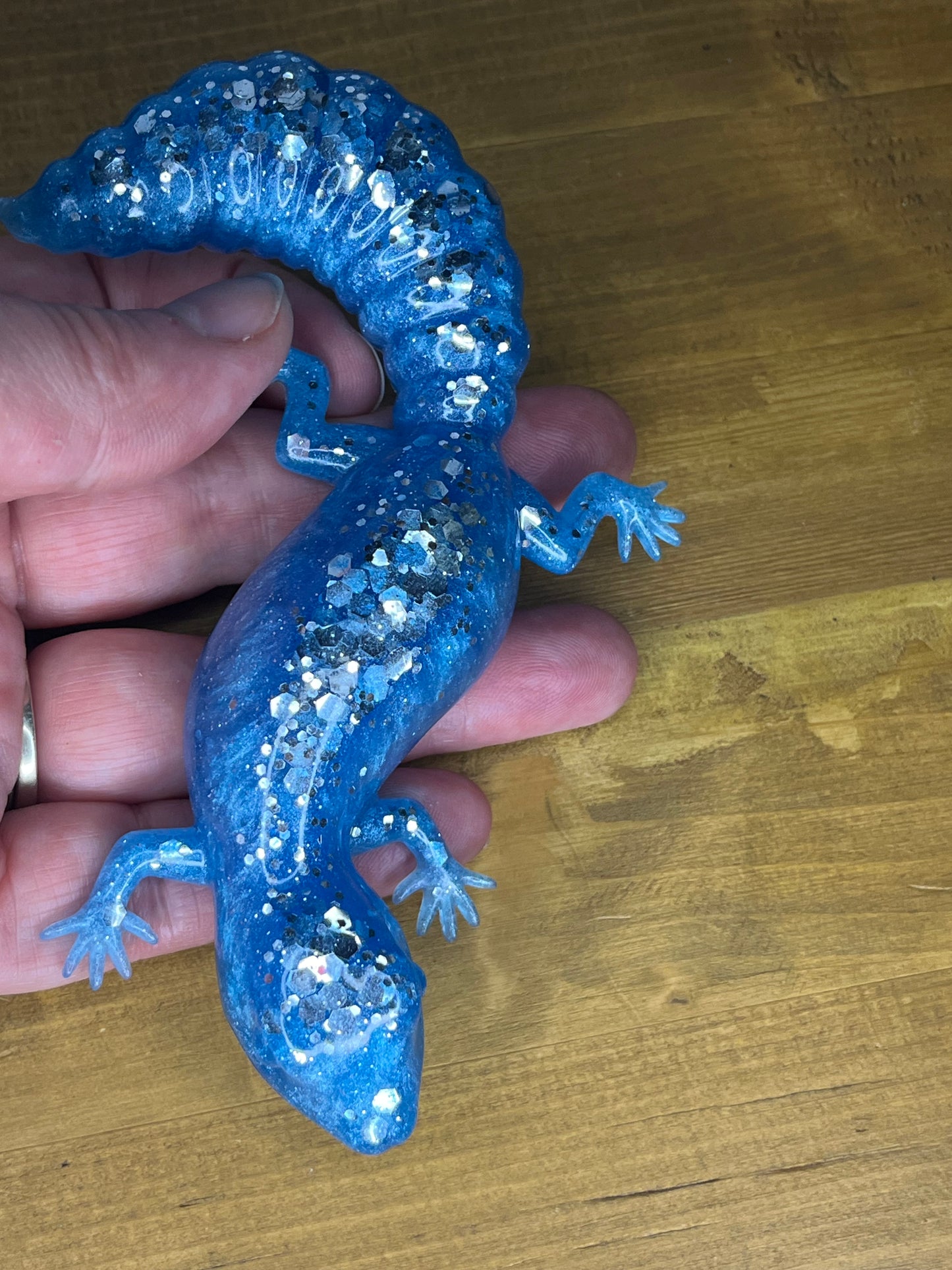 Sparkling Blue Resin Lizard - Miniature Creature for Shelf Decor and Presents
