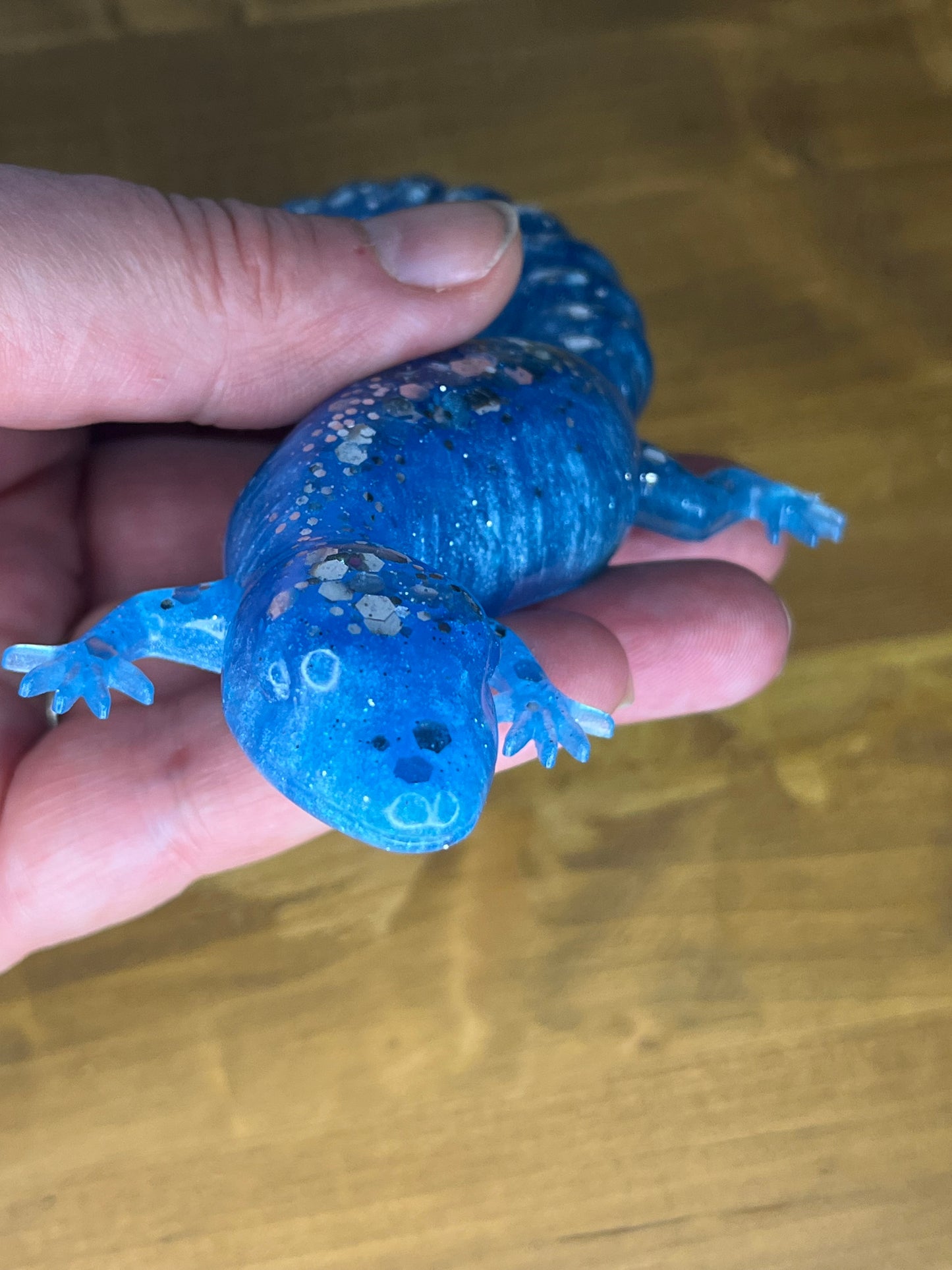 Sparkling Blue Resin Lizard - Miniature Creature for Shelf Decor and Presents
