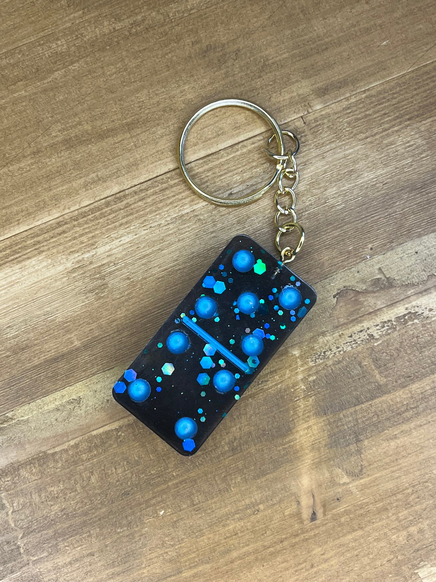 Green and Black Sparkling Domino Keyring , Party Favor, Customizable Keychain Jewelry