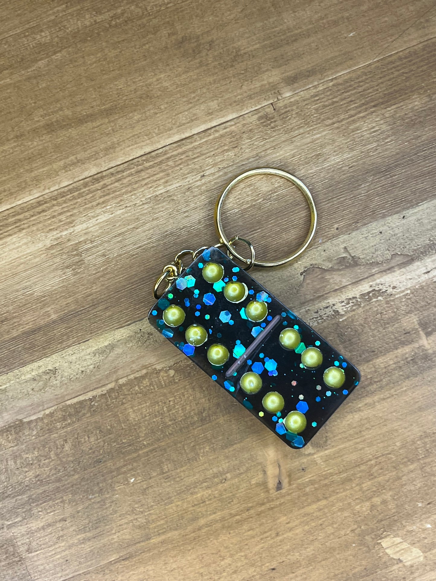 Green and Black Sparkling Domino Keyring , Party Favor, Customizable Keychain Jewelry