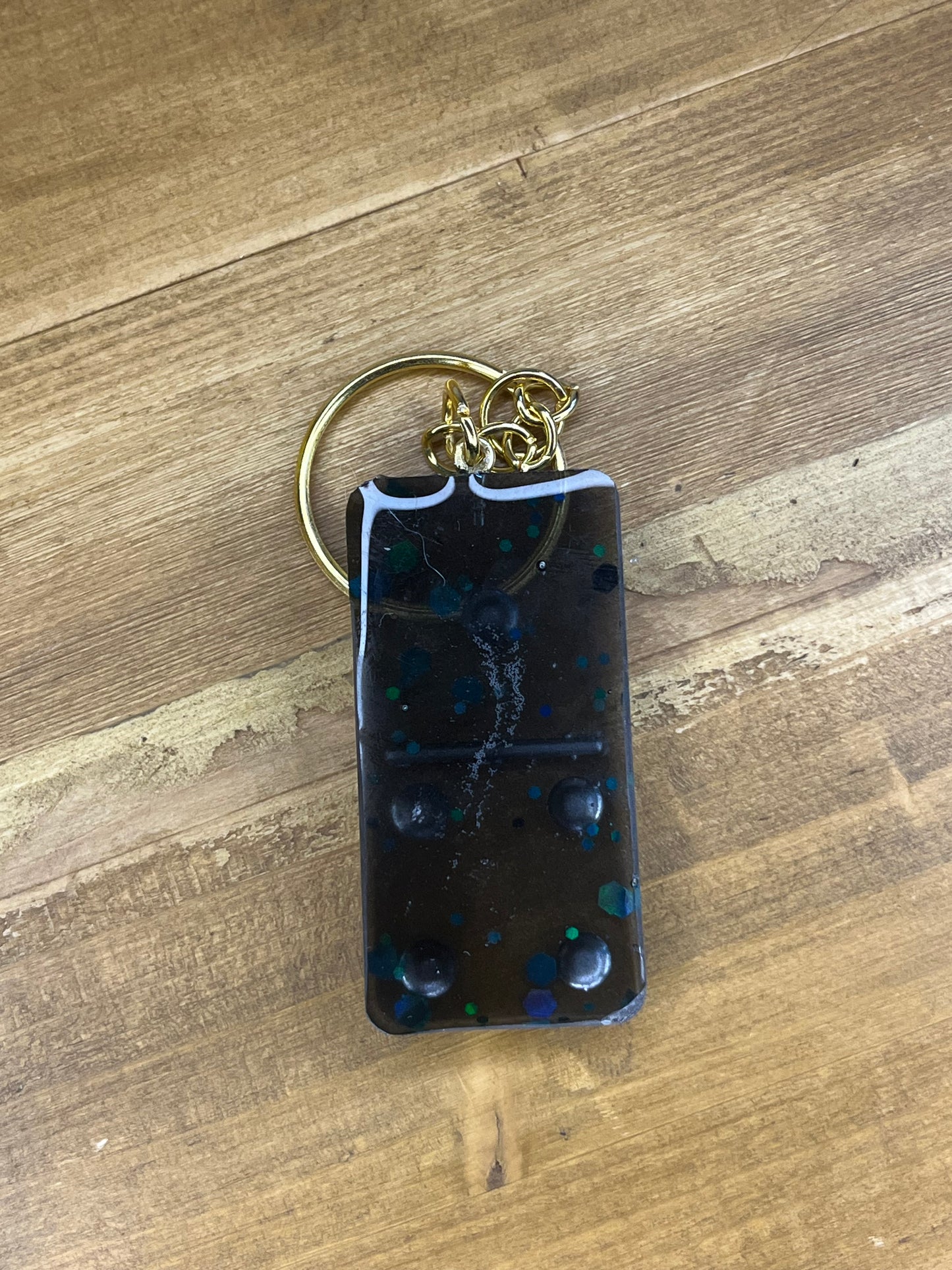 Green and Black Sparkling Domino Keyring , Party Favor, Customizable Keychain Jewelry
