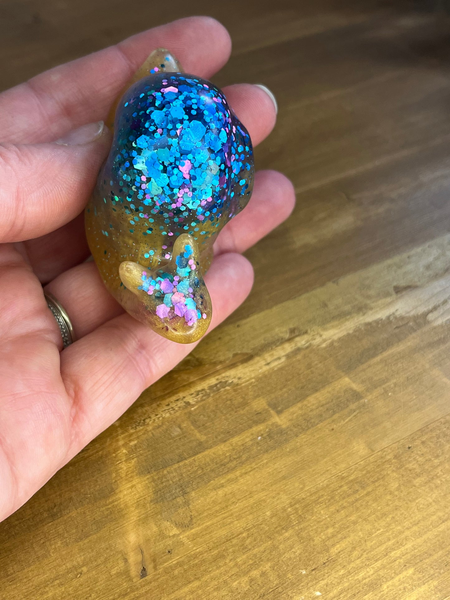 Handcrafted Yellow & Blue Glitter Resin Snail, Whimsical Collectible Figurine, for Garden or Nature Lovers