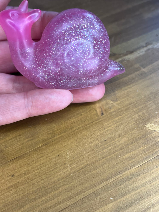 Glittery Pink Snail Figurine, Decor for Home or Desk