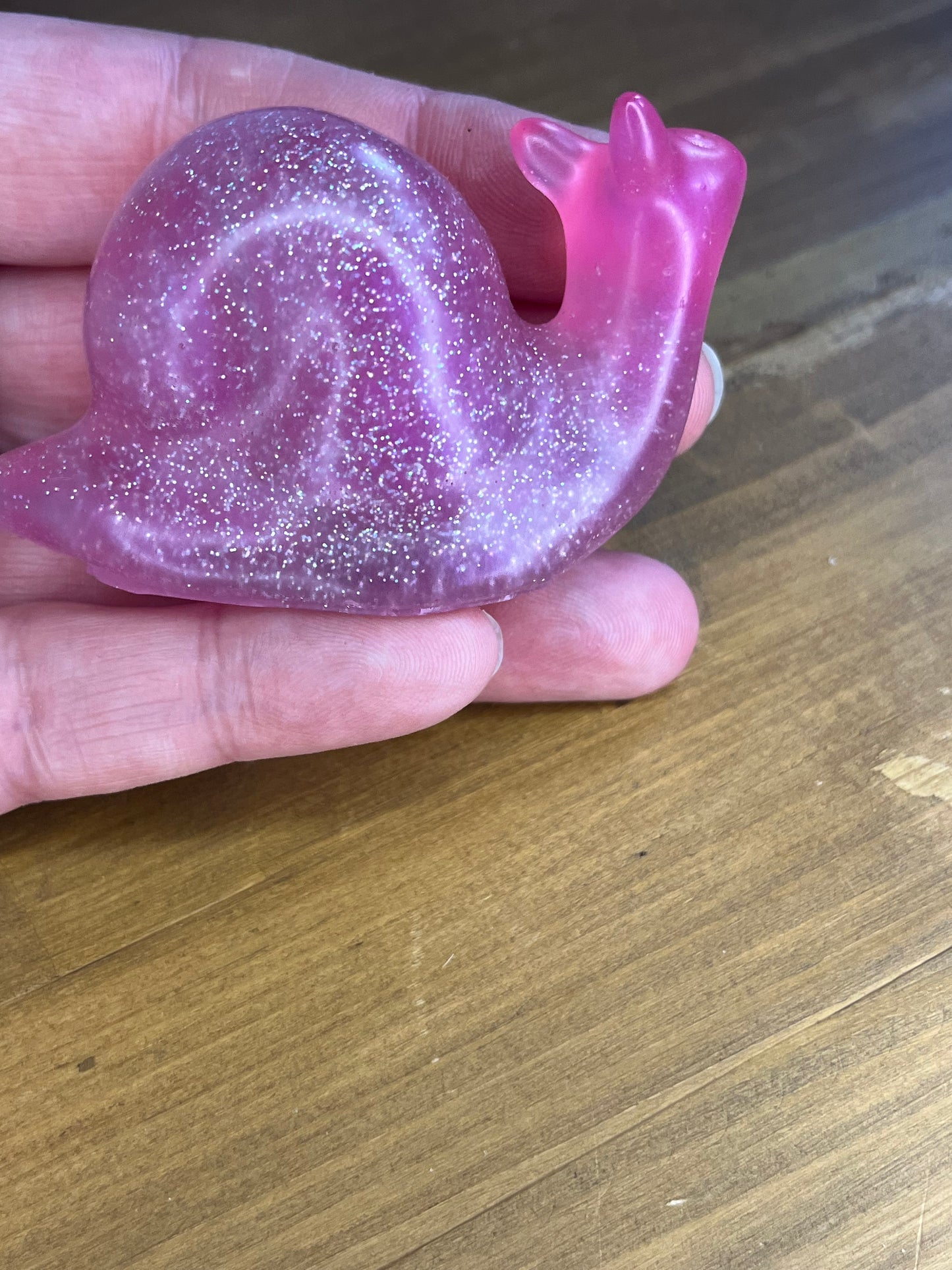 Glittery Pink Snail Figurine, Decor for Home or Desk