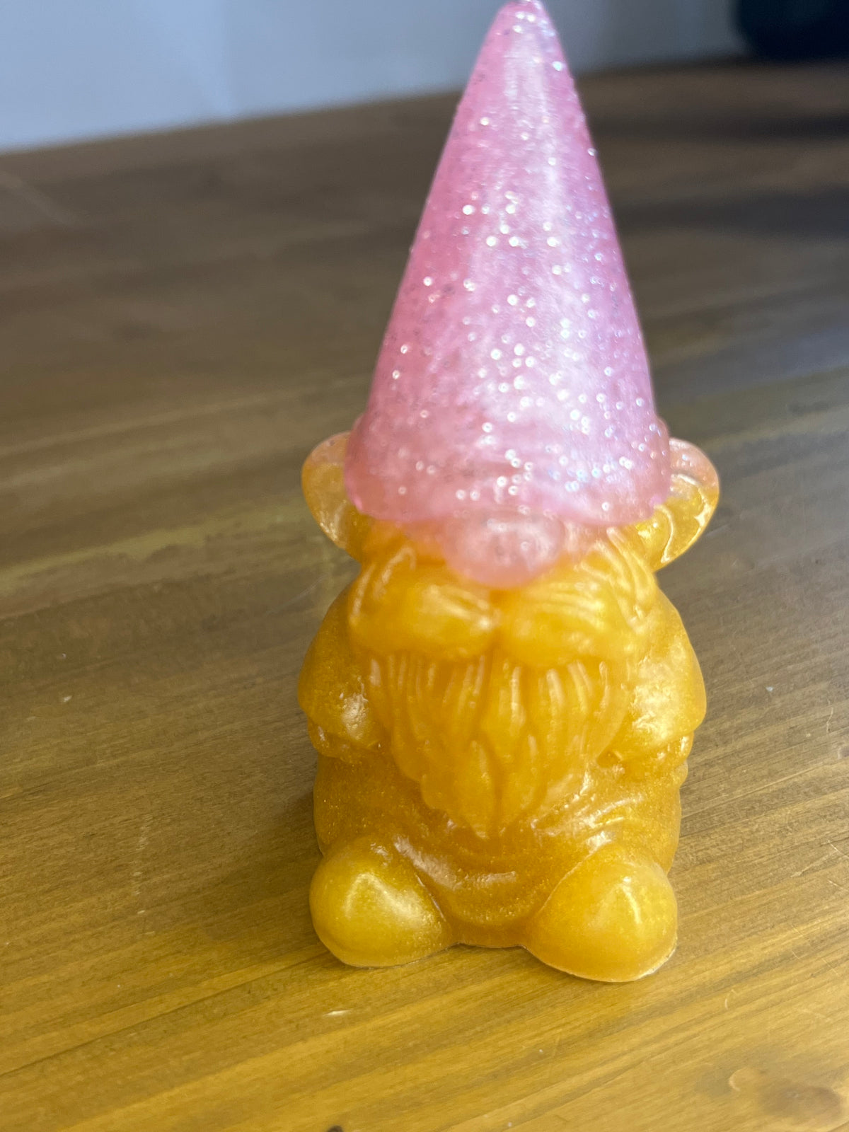 Pink Gnome Figurine, Resin Glitter Hat With Gold Accents for Shelf Decor