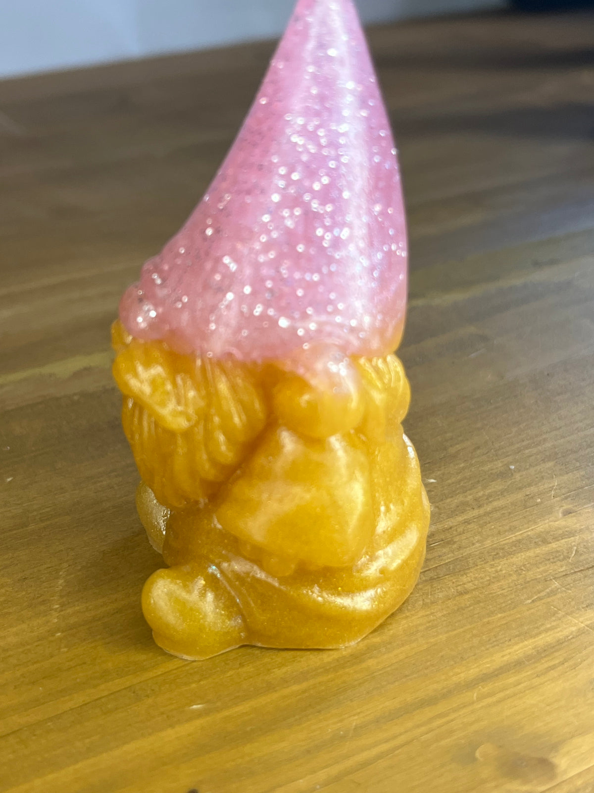 Pink Gnome Figurine, Resin Glitter Hat With Gold Accents for Shelf Decor