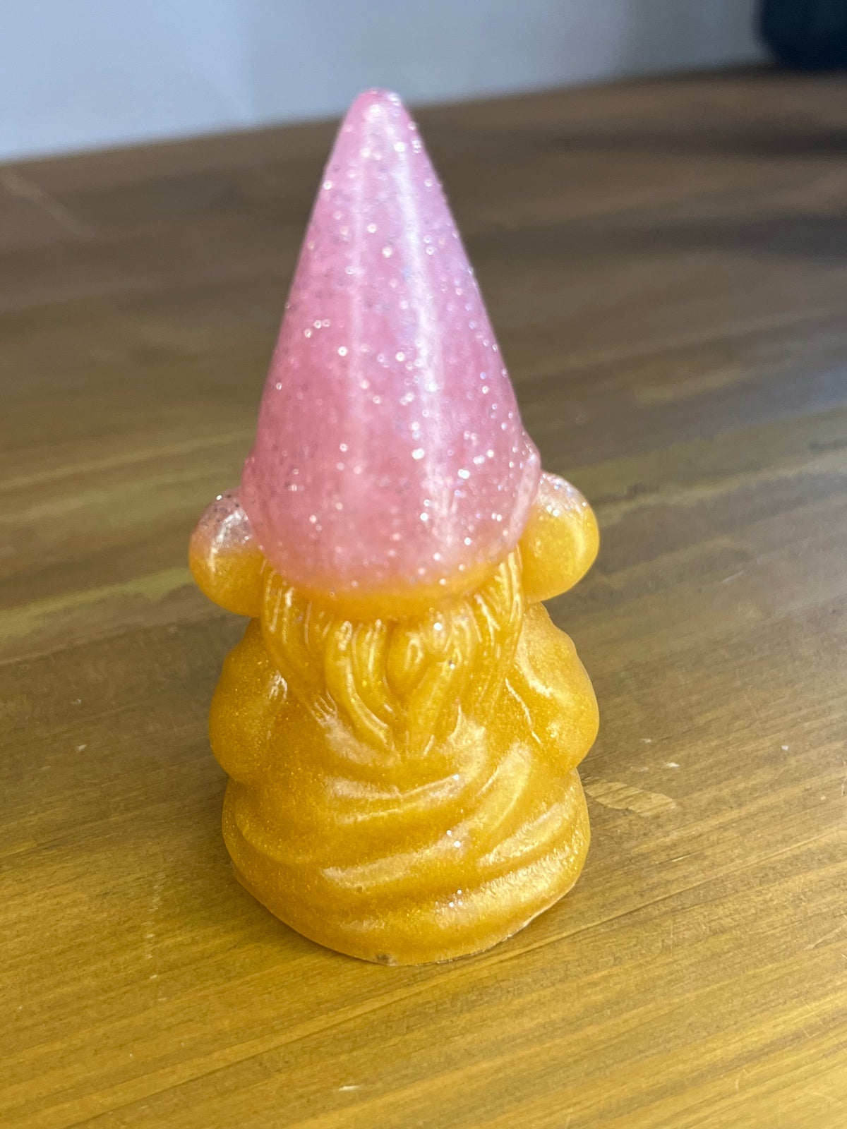 Pink Gnome Figurine, Resin Glitter Hat With Gold Accents for Shelf Decor
