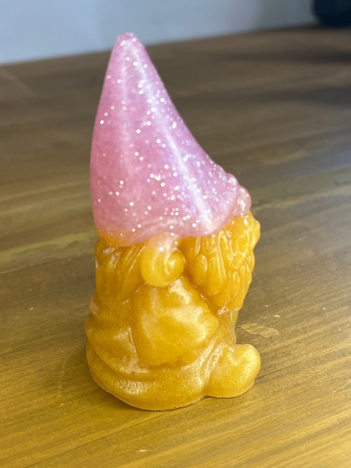 Pink Gnome Figurine, Resin Glitter Hat With Gold Accents for Shelf Decor