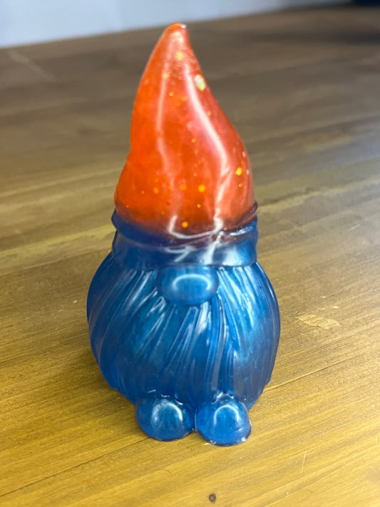 Colorful Blue Resin Gonk Figurine, Whimsical Garden Decor with Orange Hat