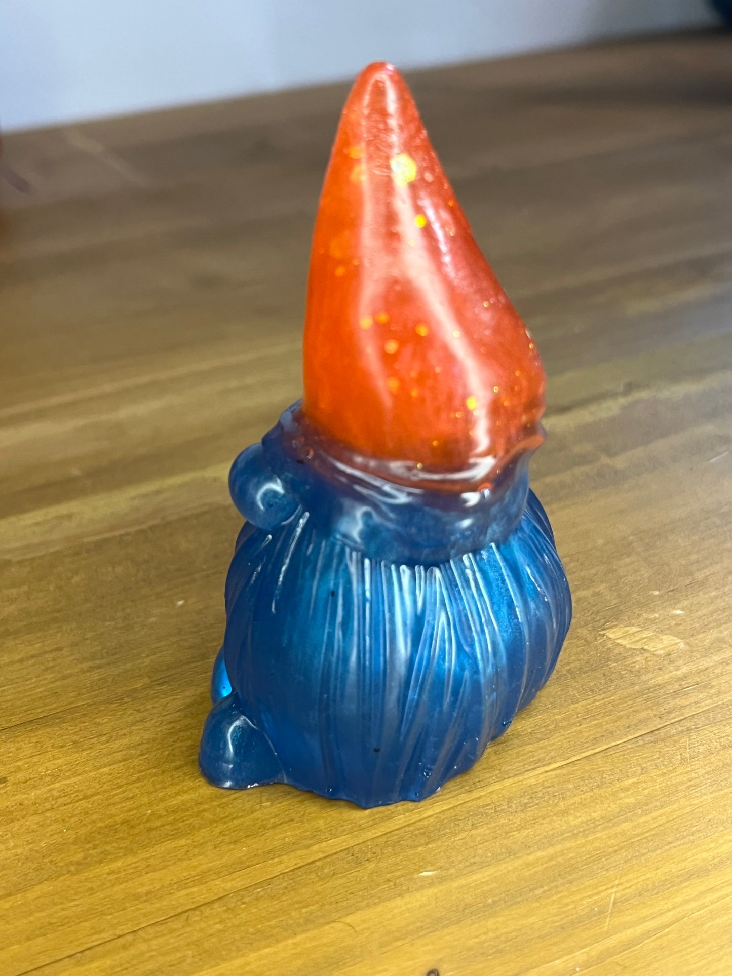 Colorful Blue Resin Gonk Figurine, Whimsical Garden Decor with Orange Hat