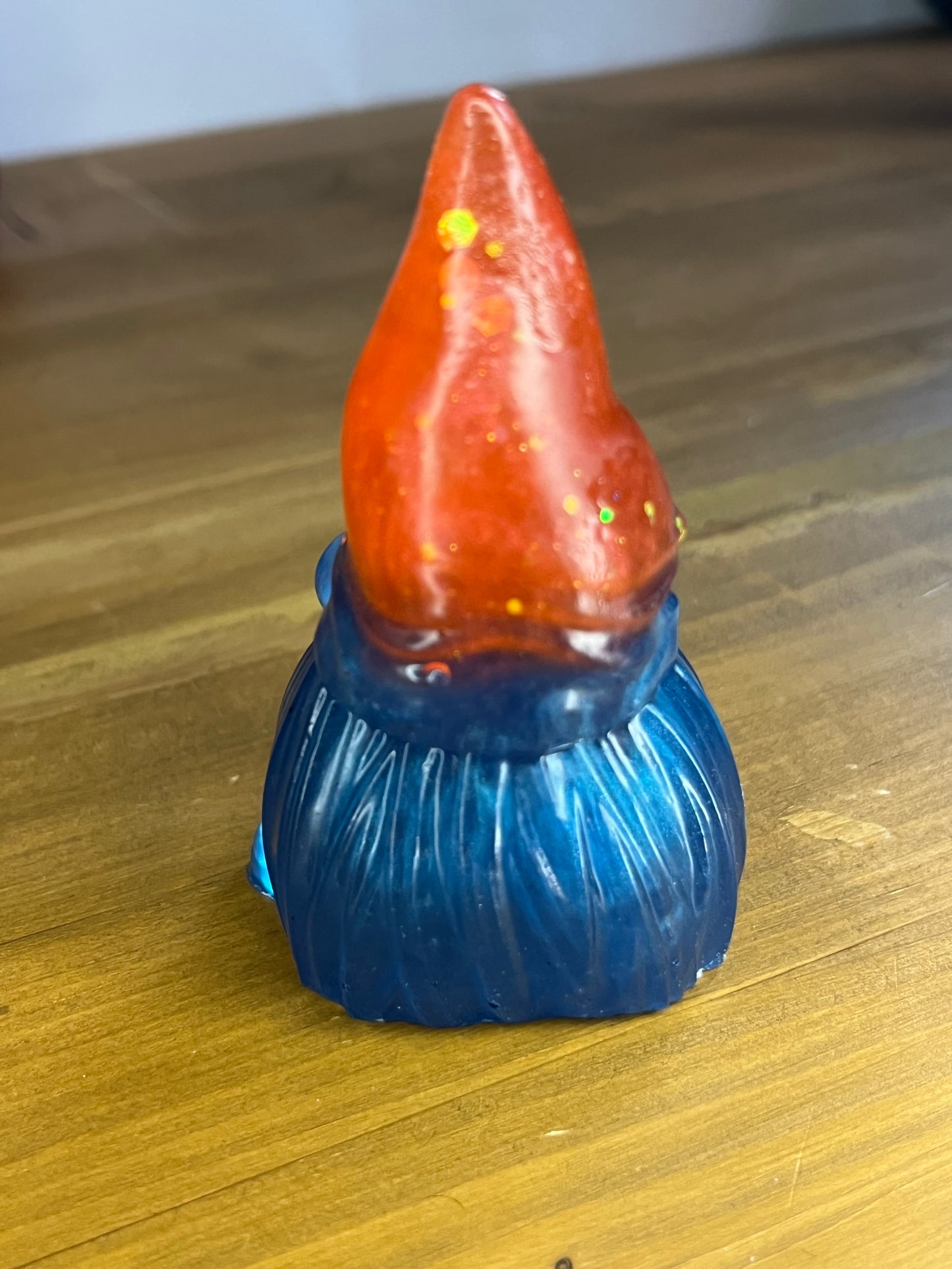 Colorful Blue Resin Gonk Figurine, Whimsical Garden Decor with Orange Hat