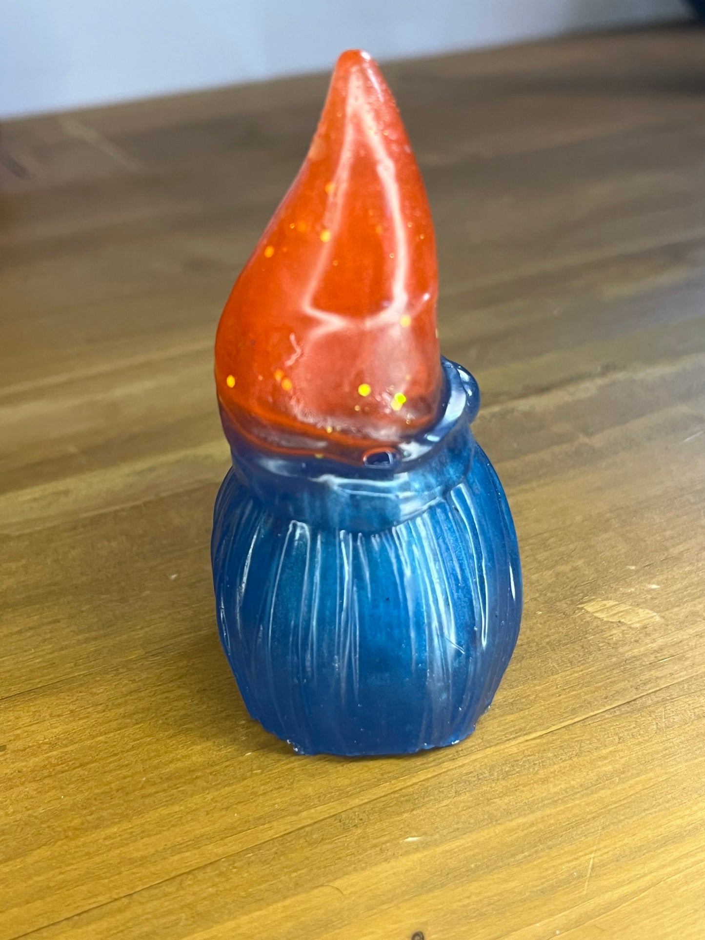Colorful Blue Resin Gonk Figurine, Whimsical Garden Decor with Orange Hat